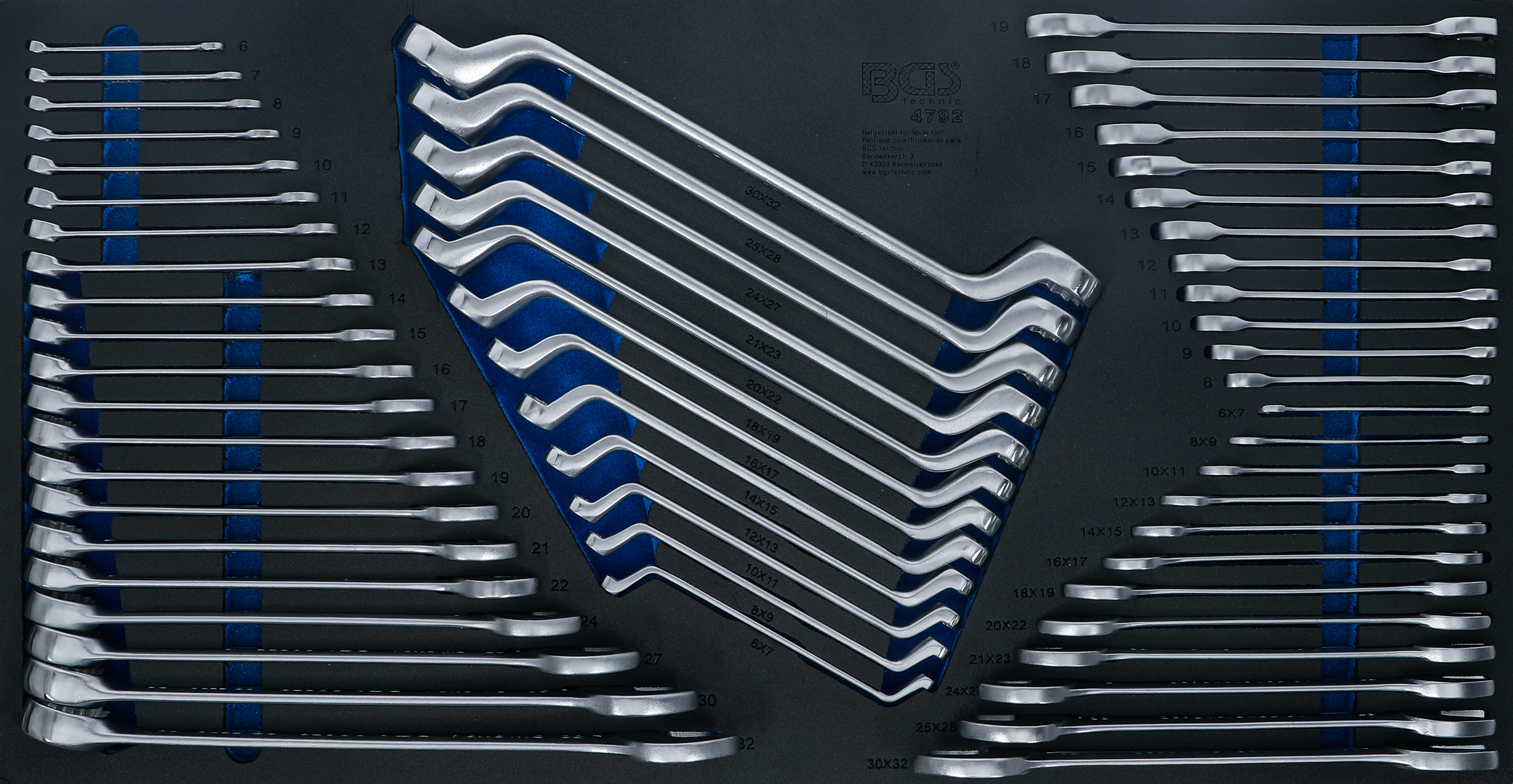 Verkstadsvagninlägg XL: U-ringnyckel / dubbel-ringnyckel / dubbel U-nyckel- och spärring-U-nyckel-sats | 57 delar