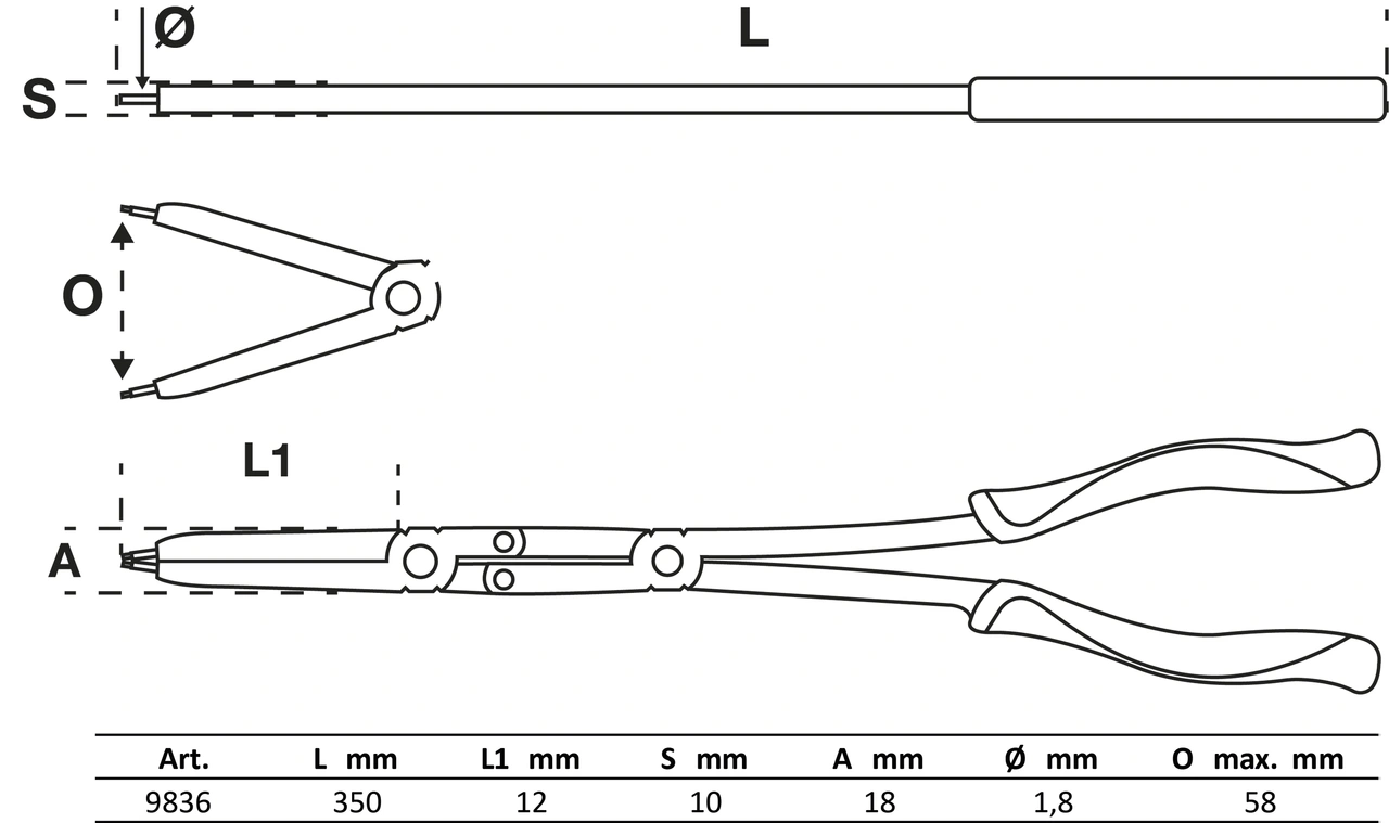 Verkstadsvagninlägg 1/3: Dubbelledad-låsringstång-sats | Utbytbara spetsar | 345 mm