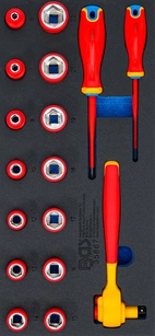 Verkstadsvagninlägg 1/3: VDE-hylsnyckel- och skruvmejsel-sats | 10 mm (3/8") | 17 delar