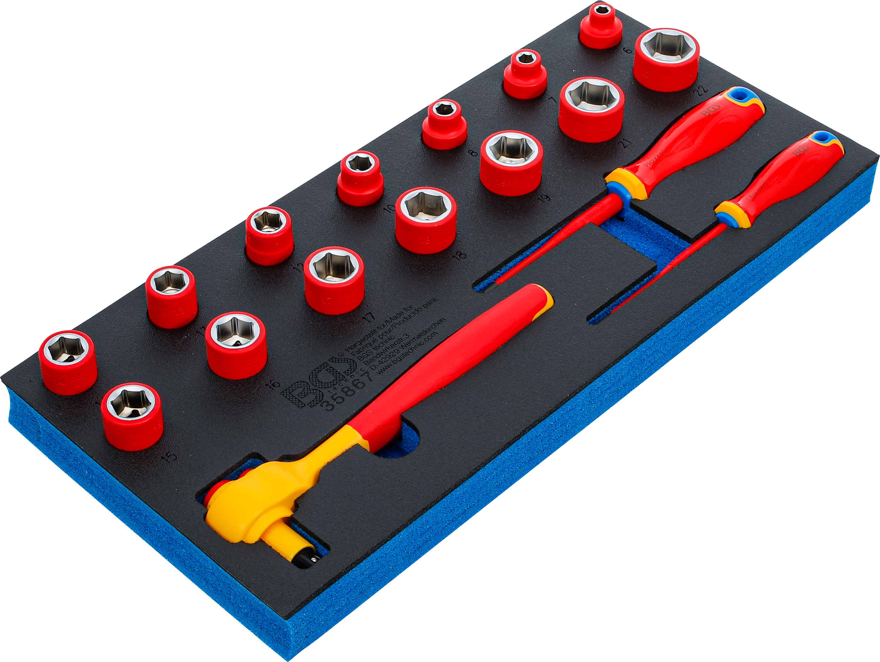 Verkstadsvagninlägg 1/3: VDE-hylsnyckel- och skruvmejsel-sats | 10 mm (3/8") | 17 delar