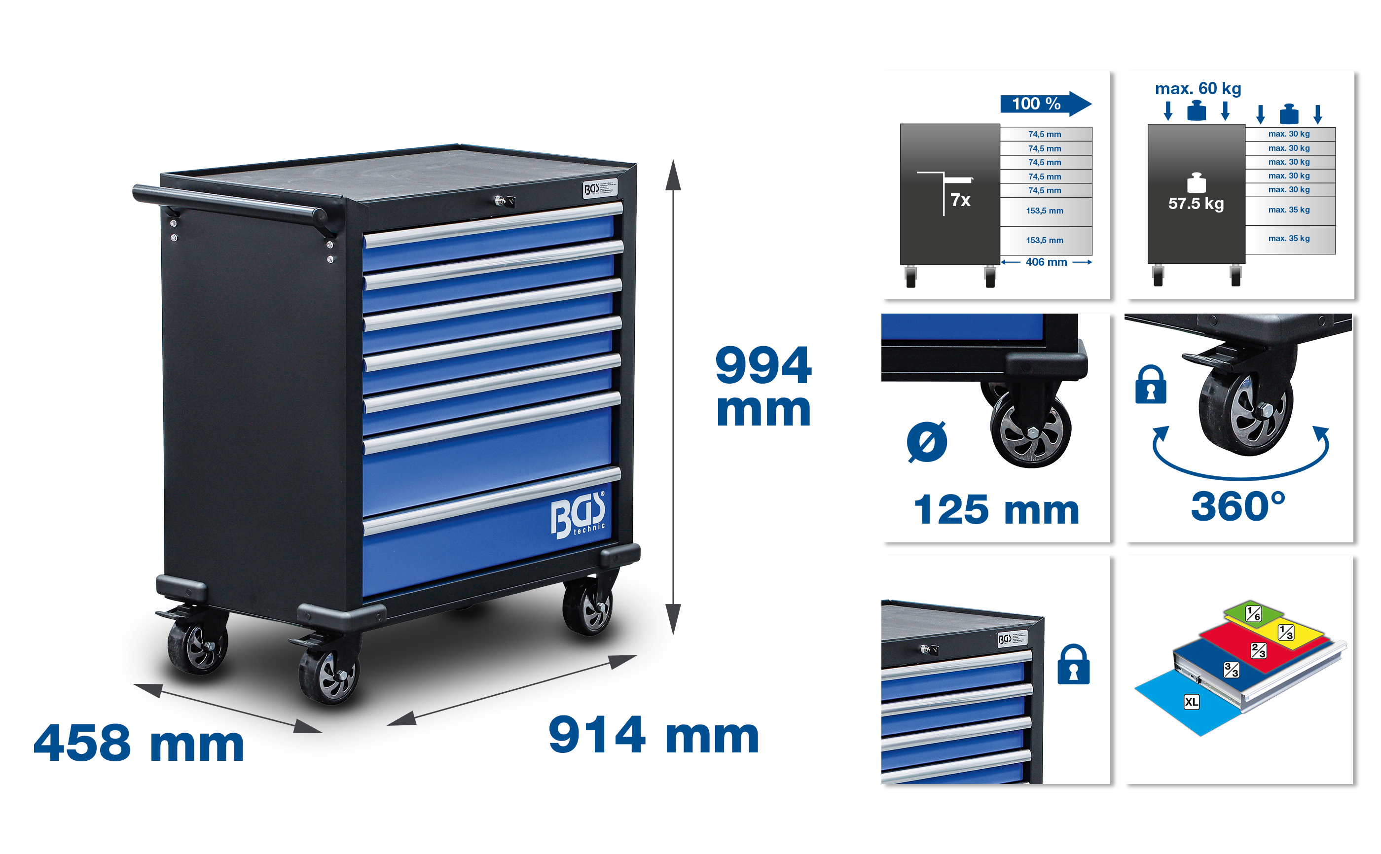 Verkstadsvagn XL | 7 Lådor | med 301 Verktyg