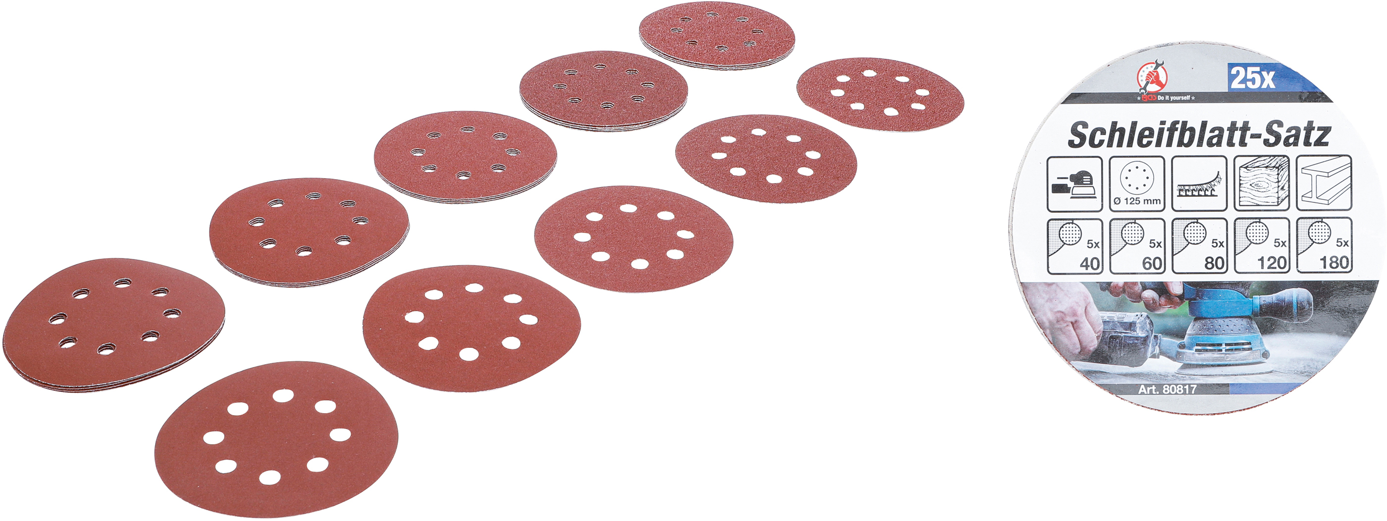 Slipblad-sats för excenterslip | Ø 125 mm | K 40 - 180 | 25 delar