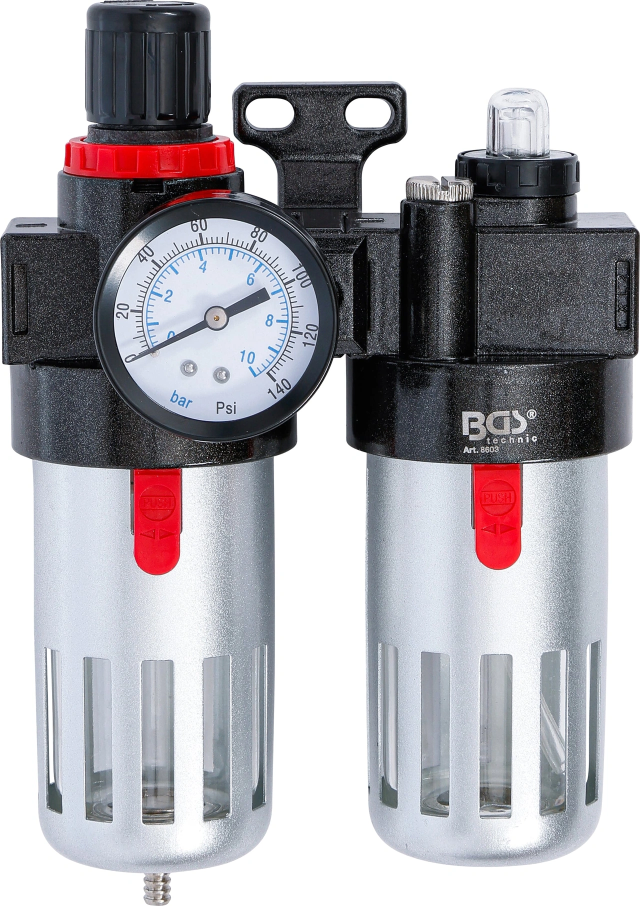 Tryckluft-filter / smörjarenhet med tryckregulator