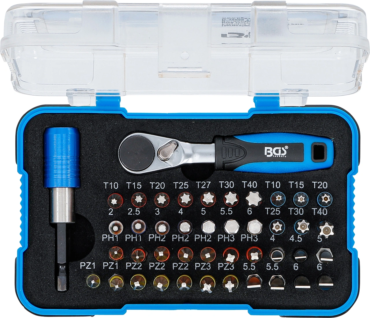 Color-Bit-sats | med spärrskaft för bits | Yttre sexkant 6,3 mm (1/4") | 43 delar