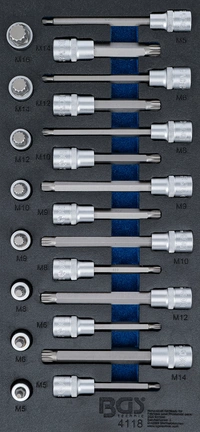 Verkstadsvagninlägg 1/3: Bit-Insats-sats | Inre mångtandad (för XZN) | 22 delar