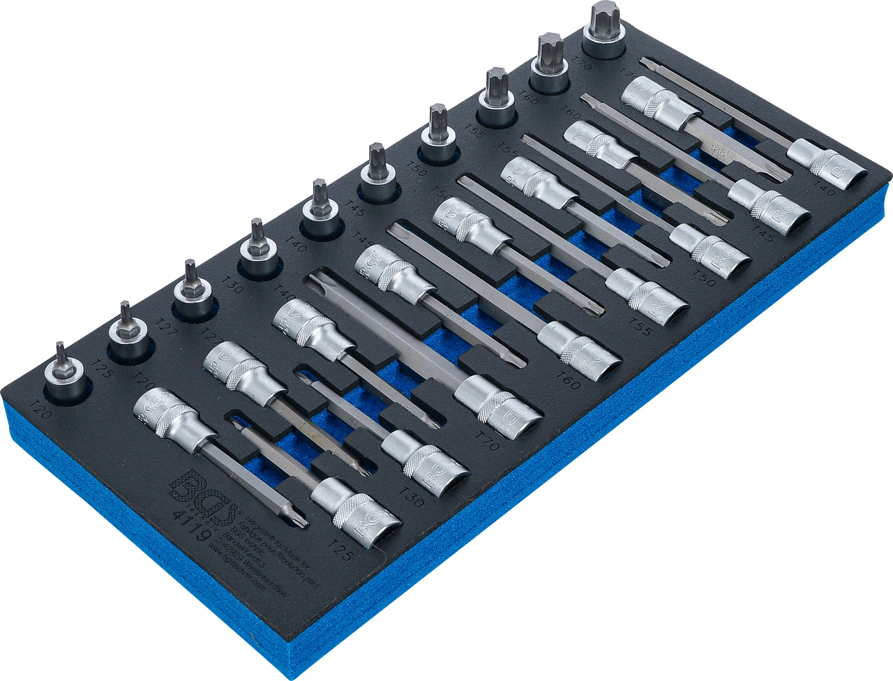 Verkstadsvagninlägg 1/3: Bit-Insats-sats | T-profil (för Torx) | 26 delar