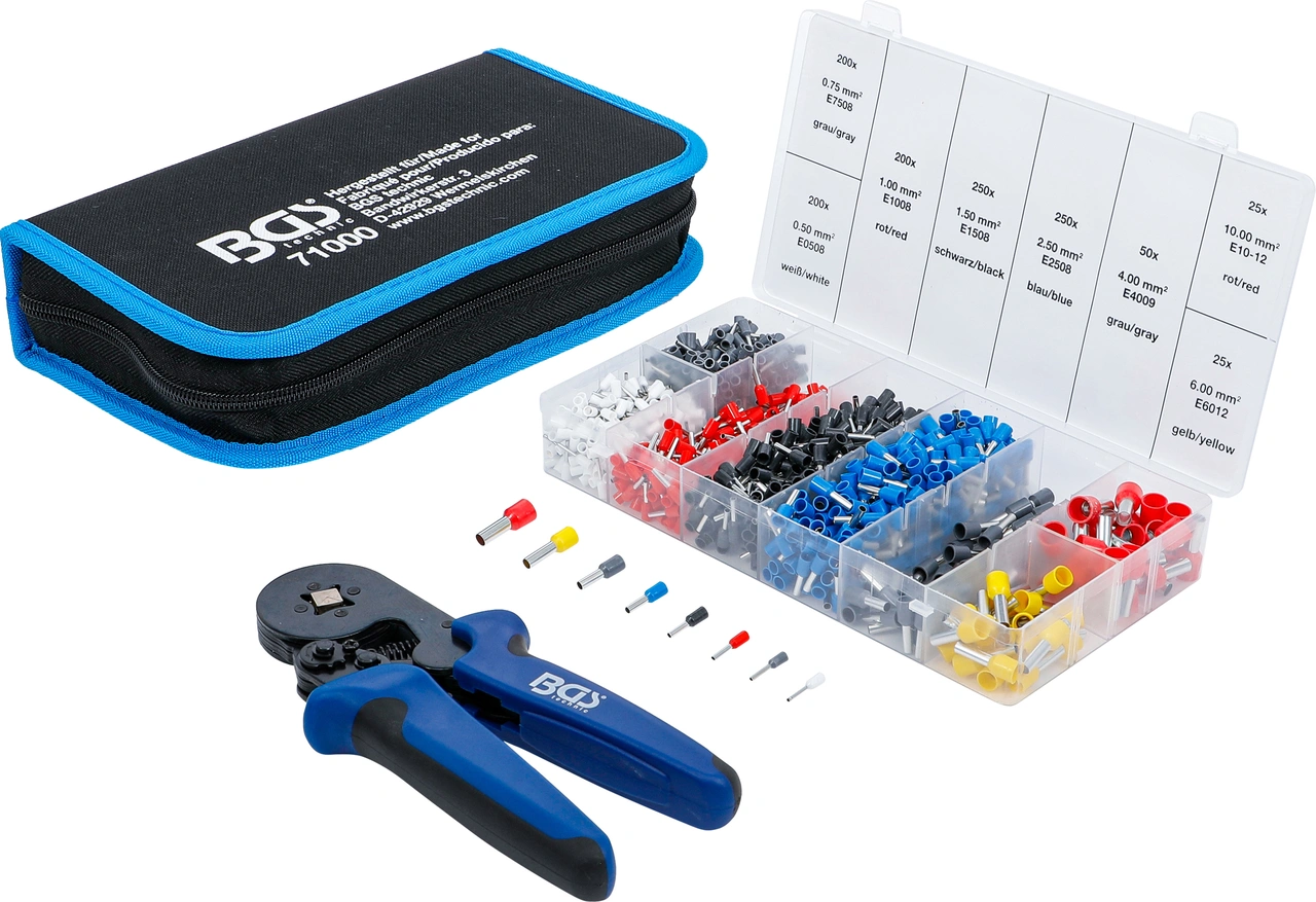 Presstång för ändhylsor 0,25 - 10 mm² | Med ändhylsor-sortiment 0,5 - 10 mm²