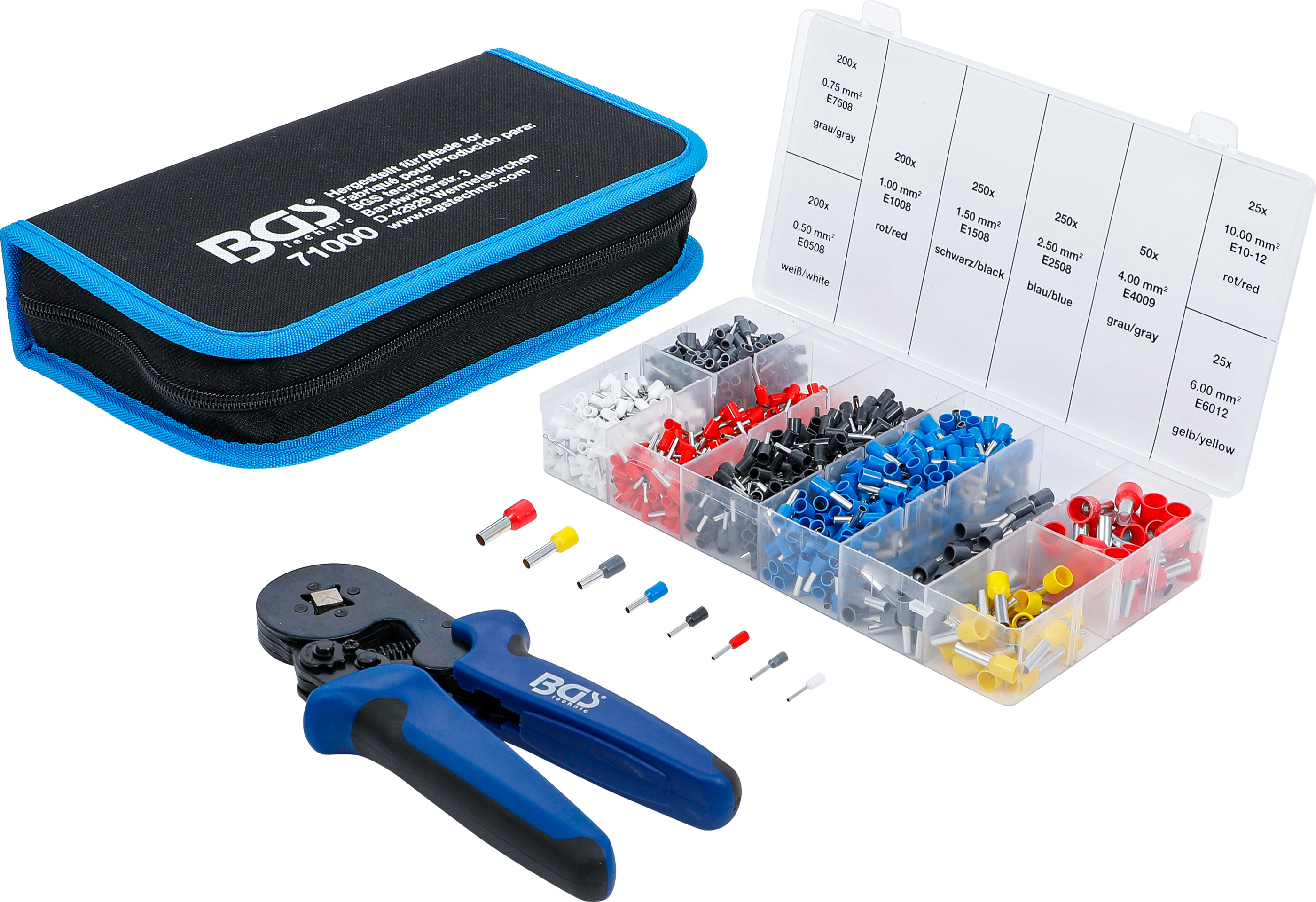 Presstång för ändhylsor 0,25 - 10 mm² | Med ändhylsor-sortiment 0,5 - 10 mm²