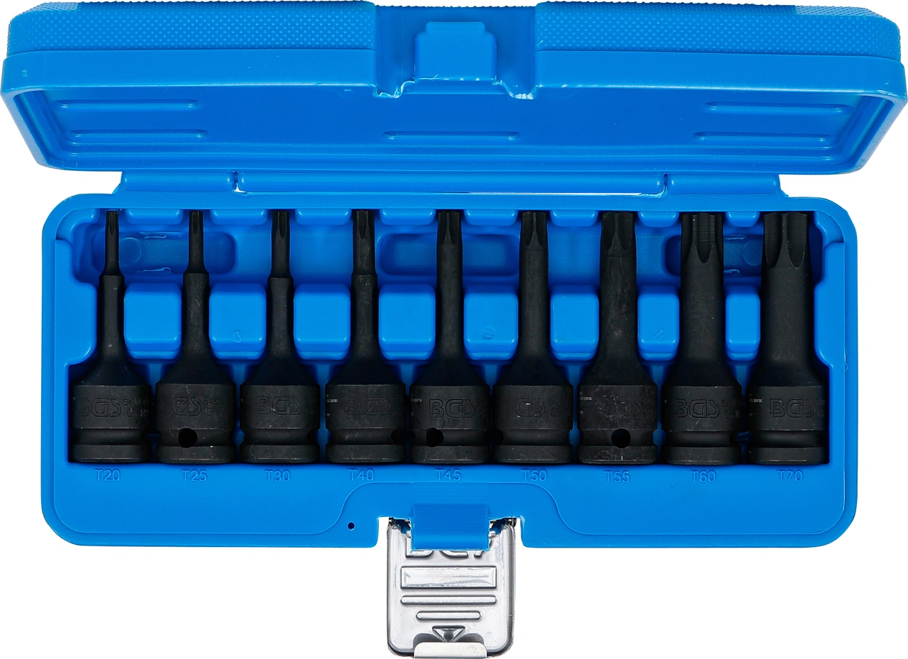 Kraft-Bit-Insats-sats | 12,5 mm (1/2") | T-Profil (för Torx) T20 - T70 | 9 delar