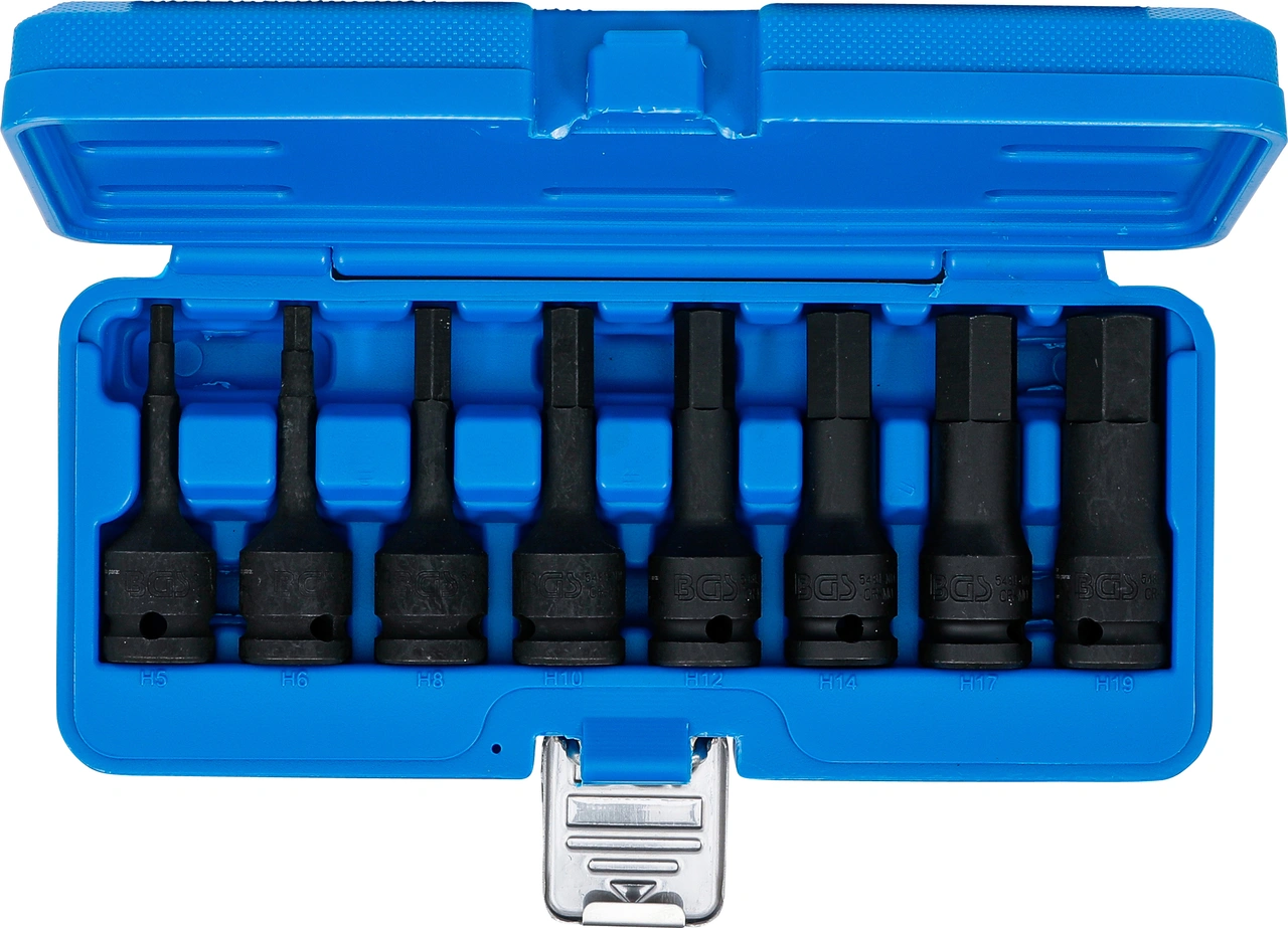 Kraft-Bit-Insats-sats | 12,5 mm (1/2") | Inre sexkant 5 - 19 mm | 8 delar