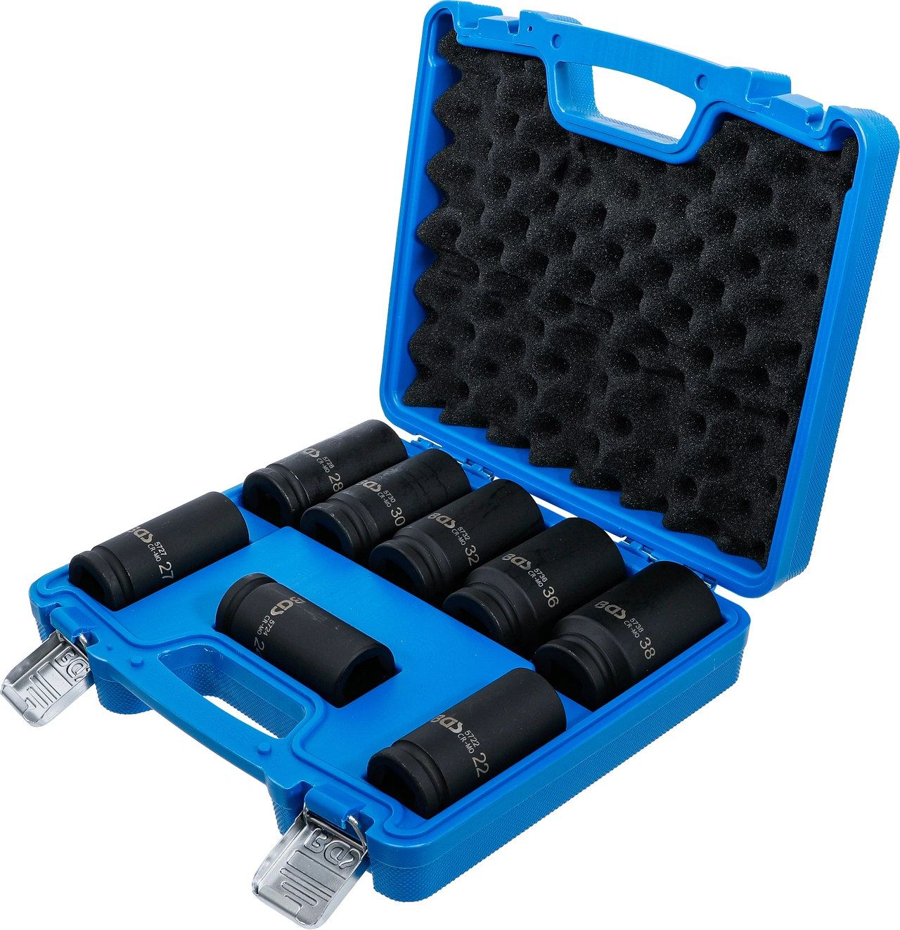 Krafthylsa-sats, extra djup | 20 mm (3/4") | 22 - 38 mm | 8 delar