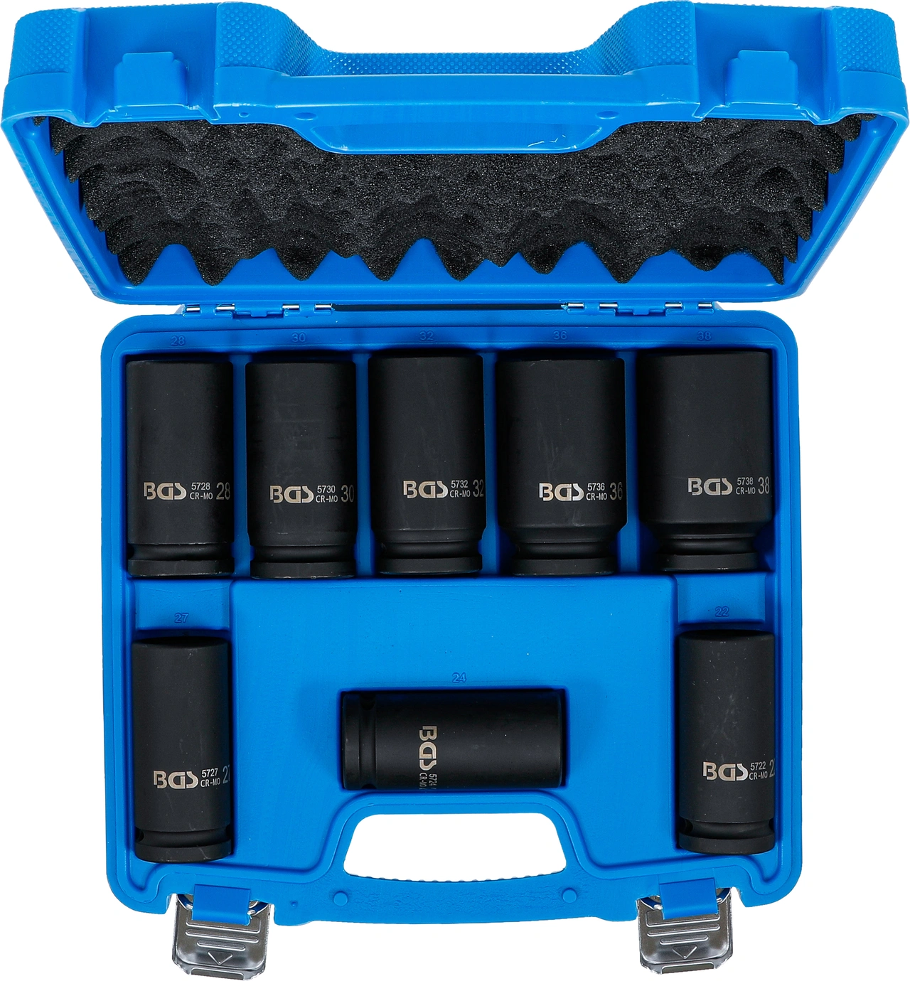 Krafthylsa-sats, extra djup | 20 mm (3/4") | 22 - 38 mm | 8 delar