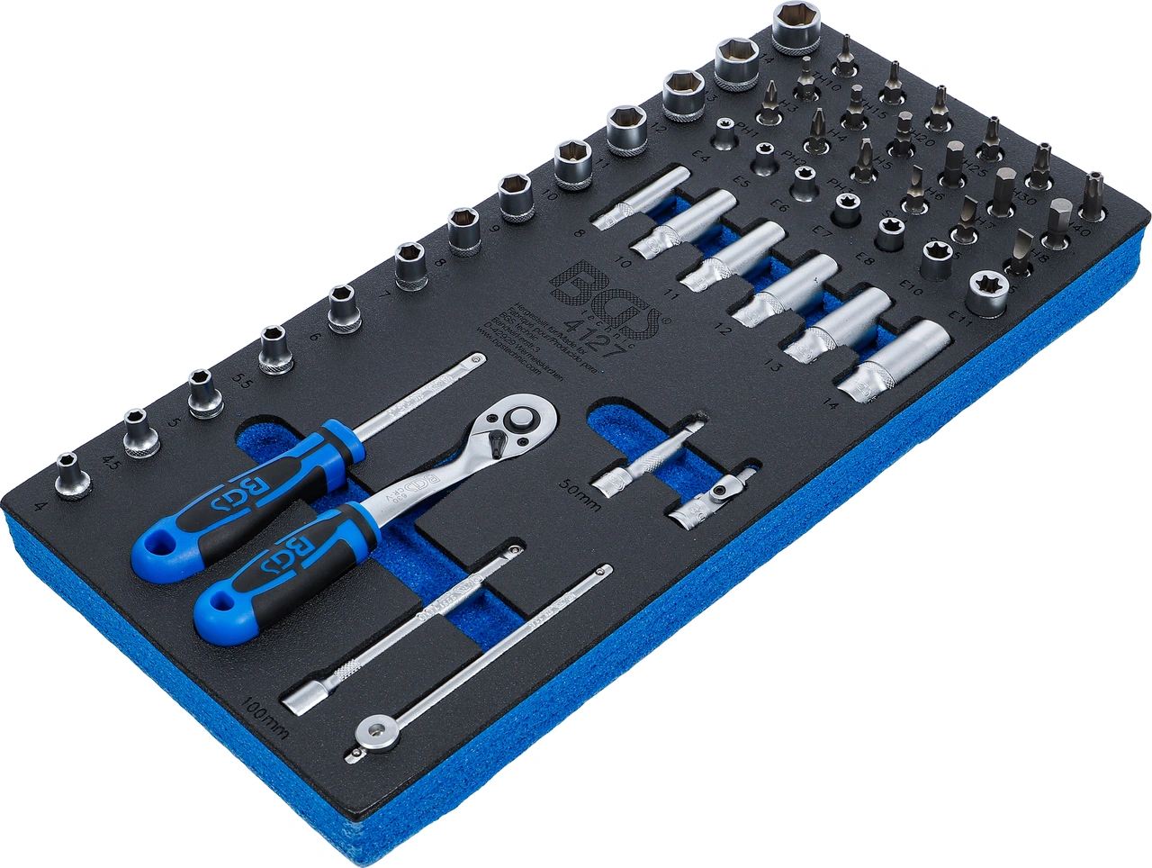 Verkstadsvagninlägg 1/3: Hylsnyckel-sats | 6,3 mm (1/4") | 50 delar