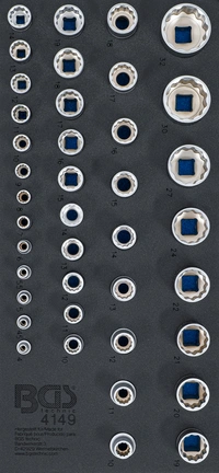 Verkstadsvagninlägg 1/3: Hylsor tolvkant | 6,3 mm (1/4"), 10 mm (3/8"), 12,5 mm (1/2") | 40 delar