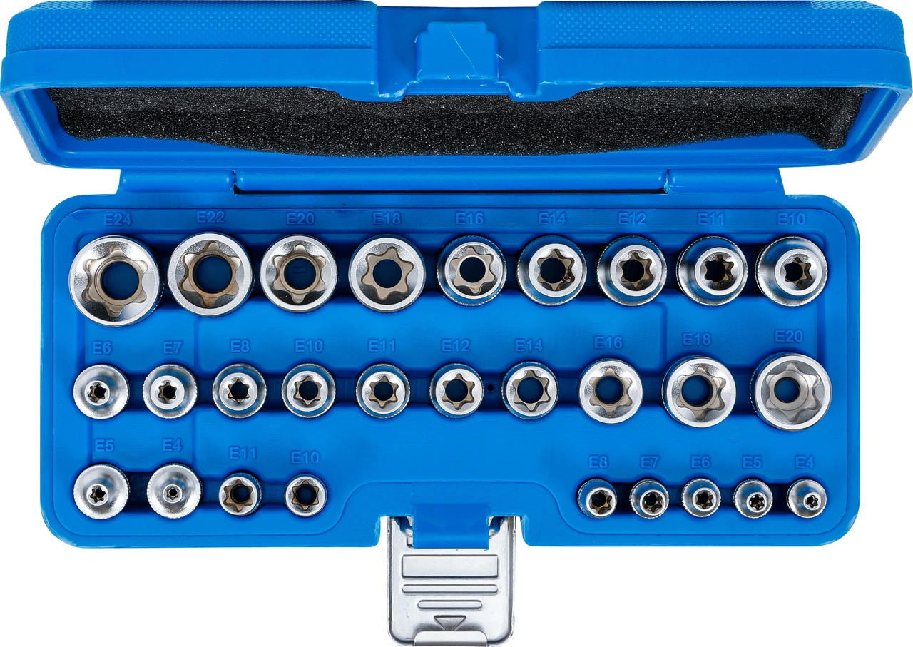 Hylsa-sats, E-Profil | 6,3 mm (1/4") / 12,5 mm (1/2") | E4 - E24 | 28 delar