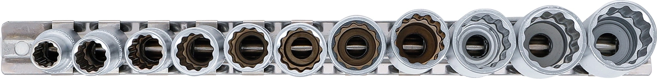 Hylsa-sats Tolvkant, djup | 10 mm (3/8") | 8 - 19 mm | 11 delar