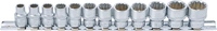 Hylsa-sats, Tolvkant | 10 mm (3/8") | 8 - 19 mm | 12 delar