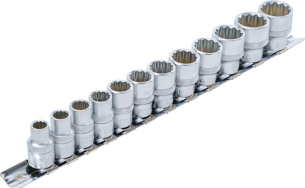 Hylsa-sats, Tolvkant | 10 mm (3/8") | 8 - 19 mm | 12 delar