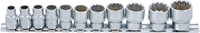 Hylsa-sats, Tolvkant | 10 mm (3/8") | Tumsstorlekar | 11 delar
