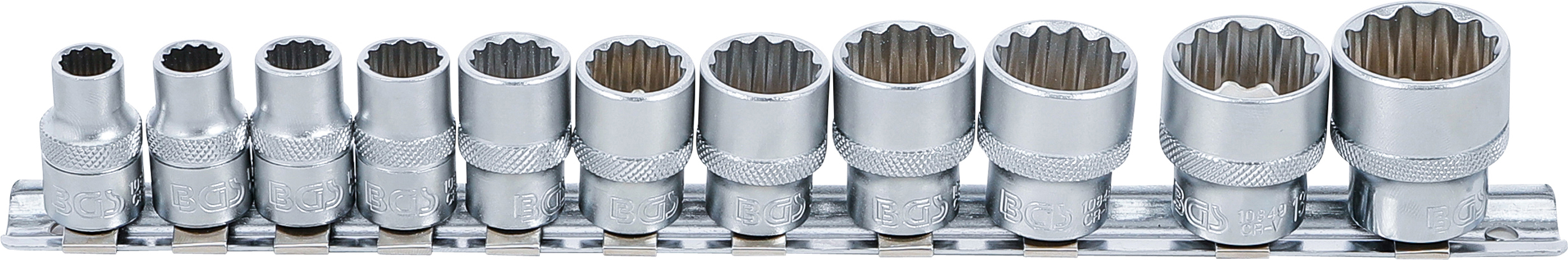 Hylsa-sats, Tolvkant | 10 mm (3/8") | Tumsstorlekar | 11 delar