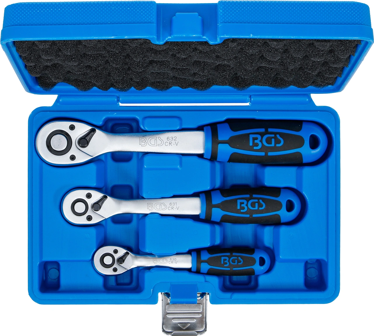 Omställbart Spärrhandtag-sats | Fintandad | 6,3 mm (1/4"), 10 mm (3/8"), 12,5 mm (1/2") | 3 delar