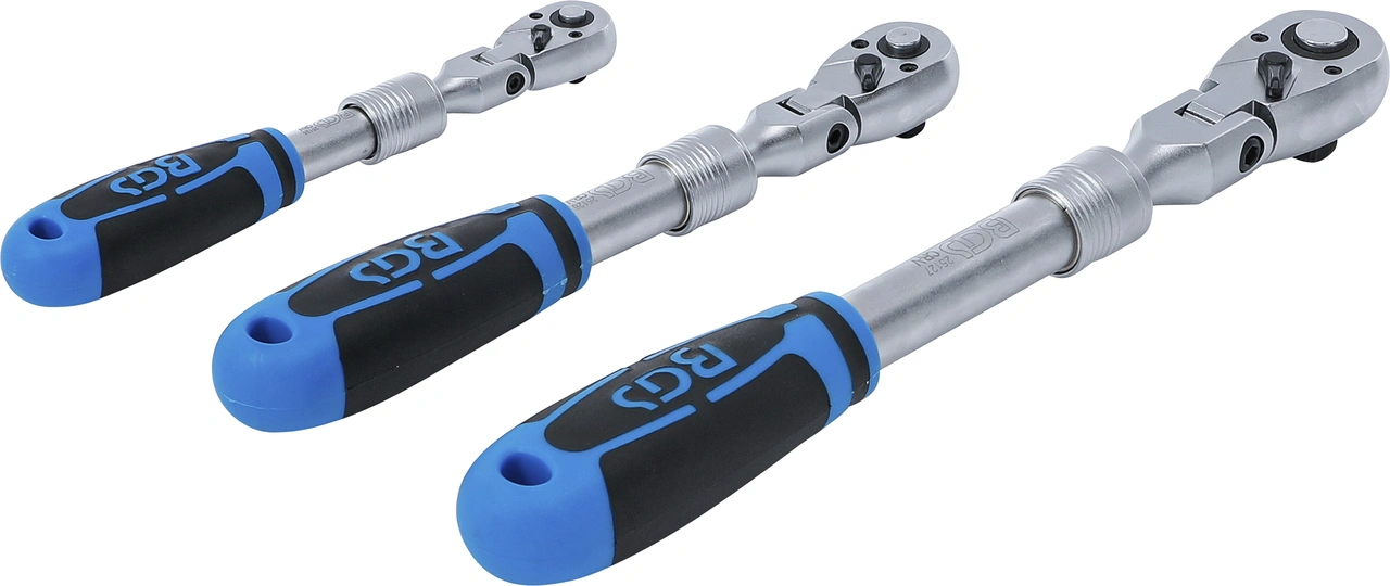 Omställbart Spärrhandtag-sats | utdragbart, vinkelbart | 6,3 mm (1/4") - 10 mm (3/8") - 12,5 mm (1/2") | 3 delar