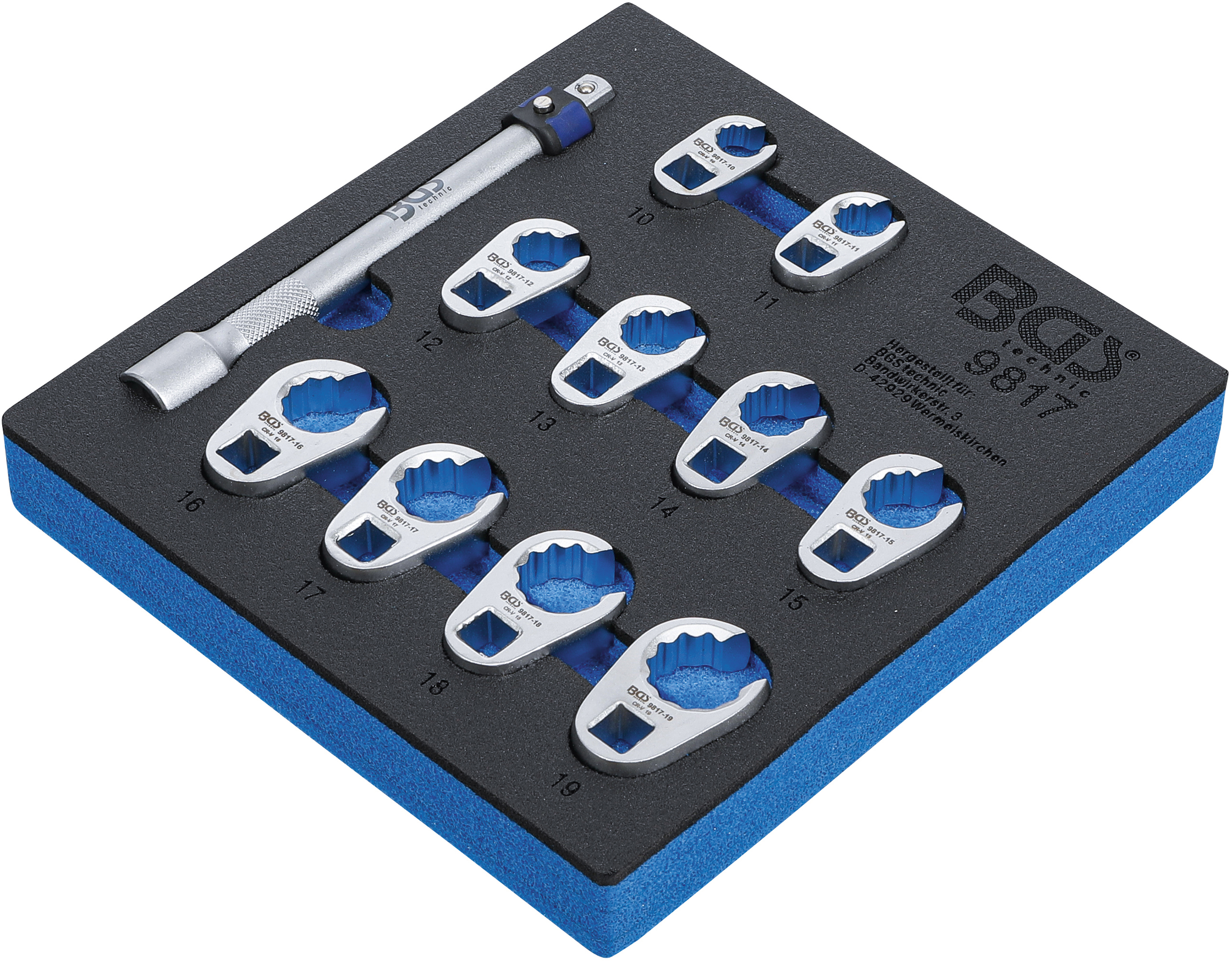 Verkstadsvagninlägg 1/6: Kråkfotsnyckel-sats | 10 mm (3/8") | 10 - 19 mm | 11 delar