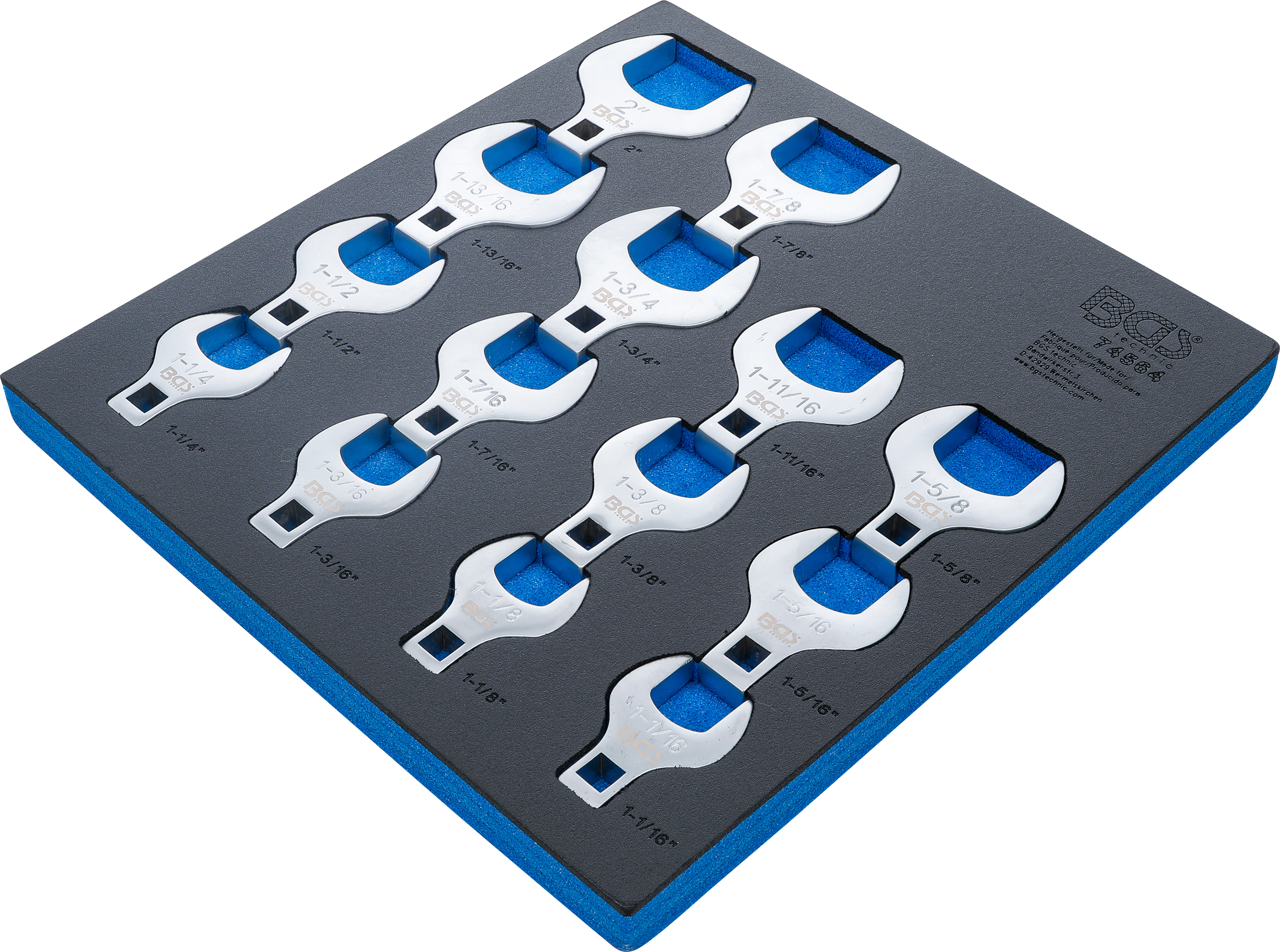 Verkstadsvagninlägg 2/3: Kråkfotsnyckel-sats | 12,5 mm (1/2") | Tumsstorlekar | 14 delar