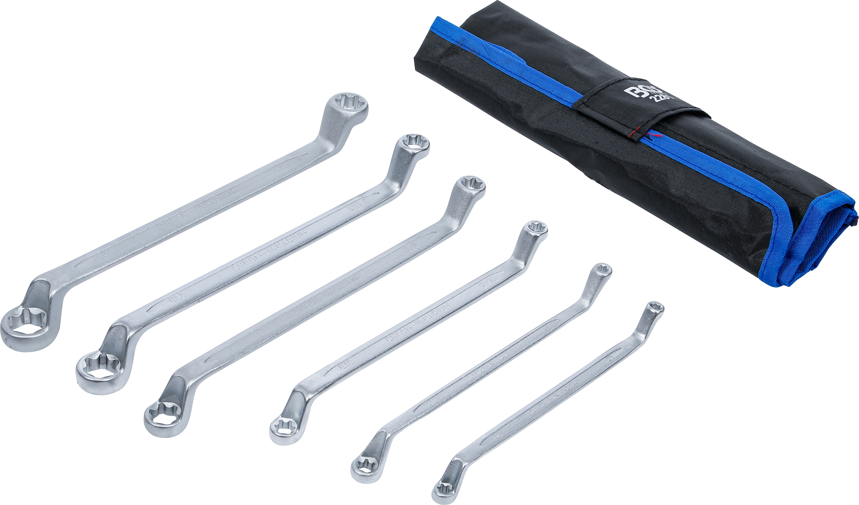 Dubbel-ringnyckel-sats med E-profil-ringar | Bockad | E6 - E24 | 6 delar