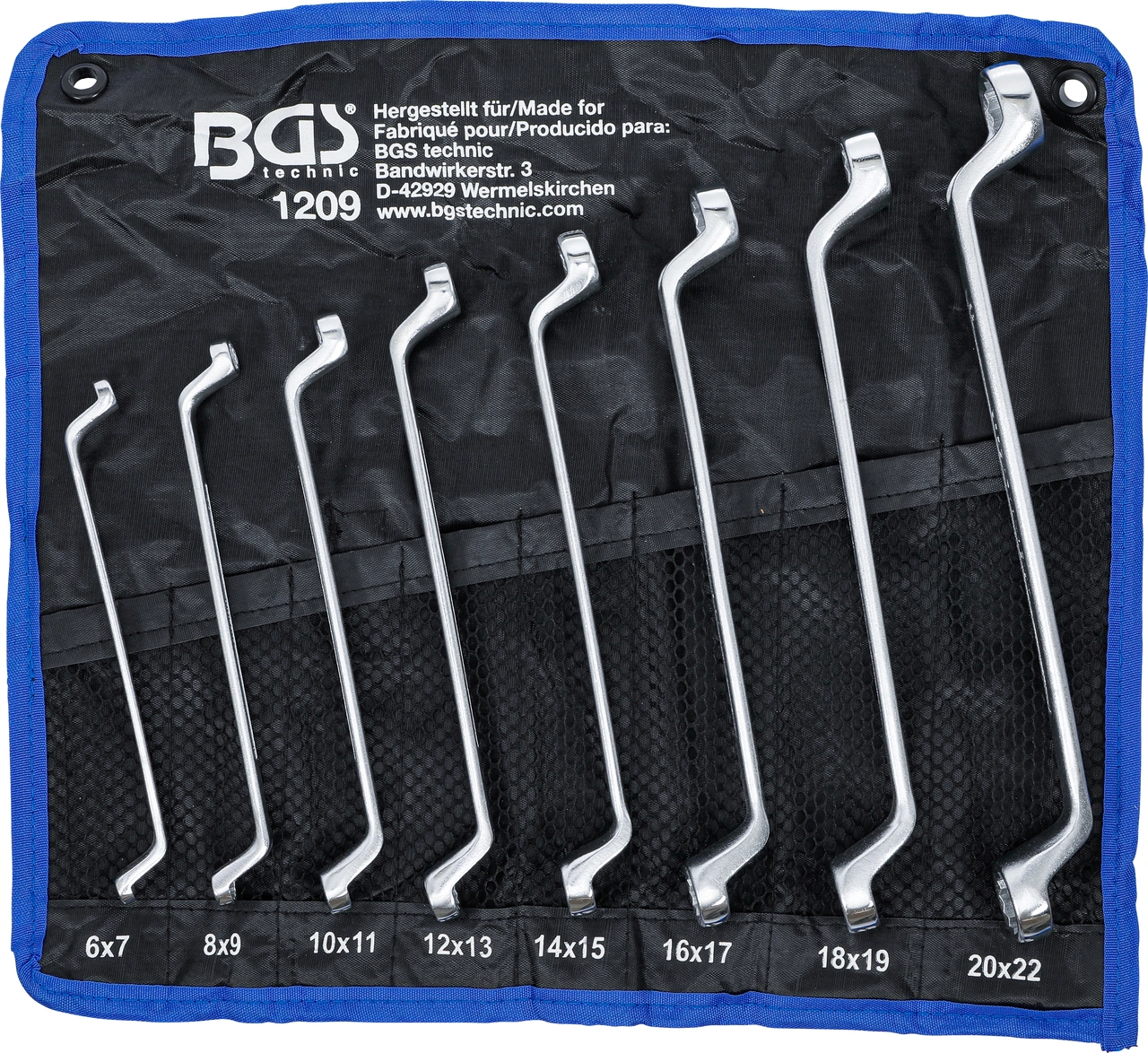 Dubbel-ringnyckel-sats | Bockad | 6 x 7 - 20 x 22 mm | 8 delar
