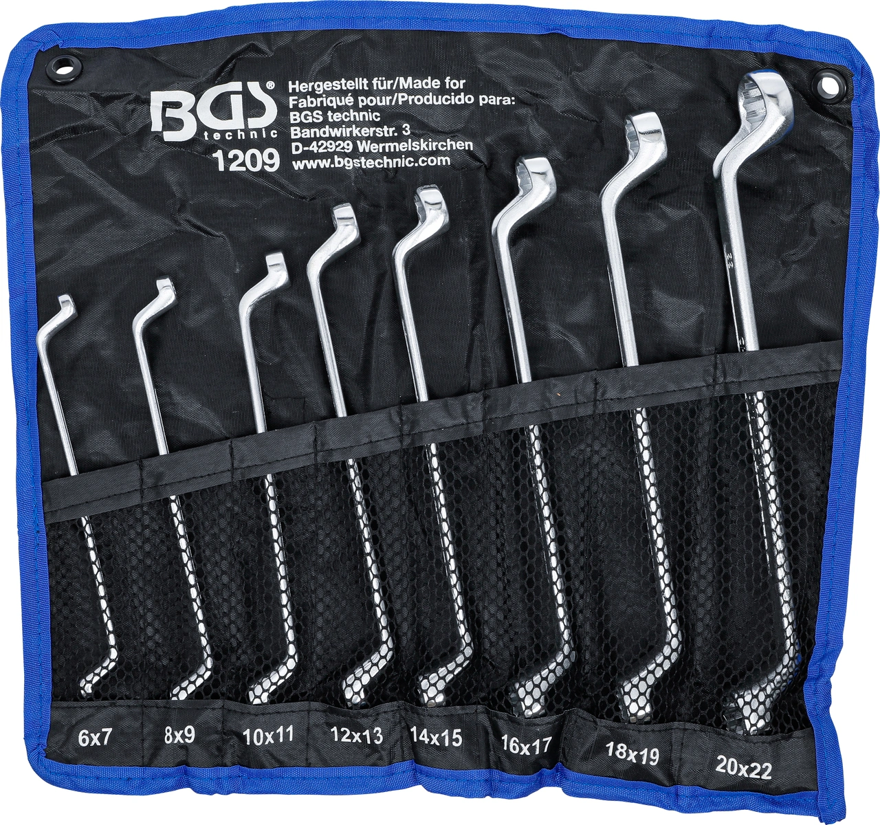 Dubbel-ringnyckel-sats | Bockad | 6 x 7 - 20 x 22 mm | 8 delar