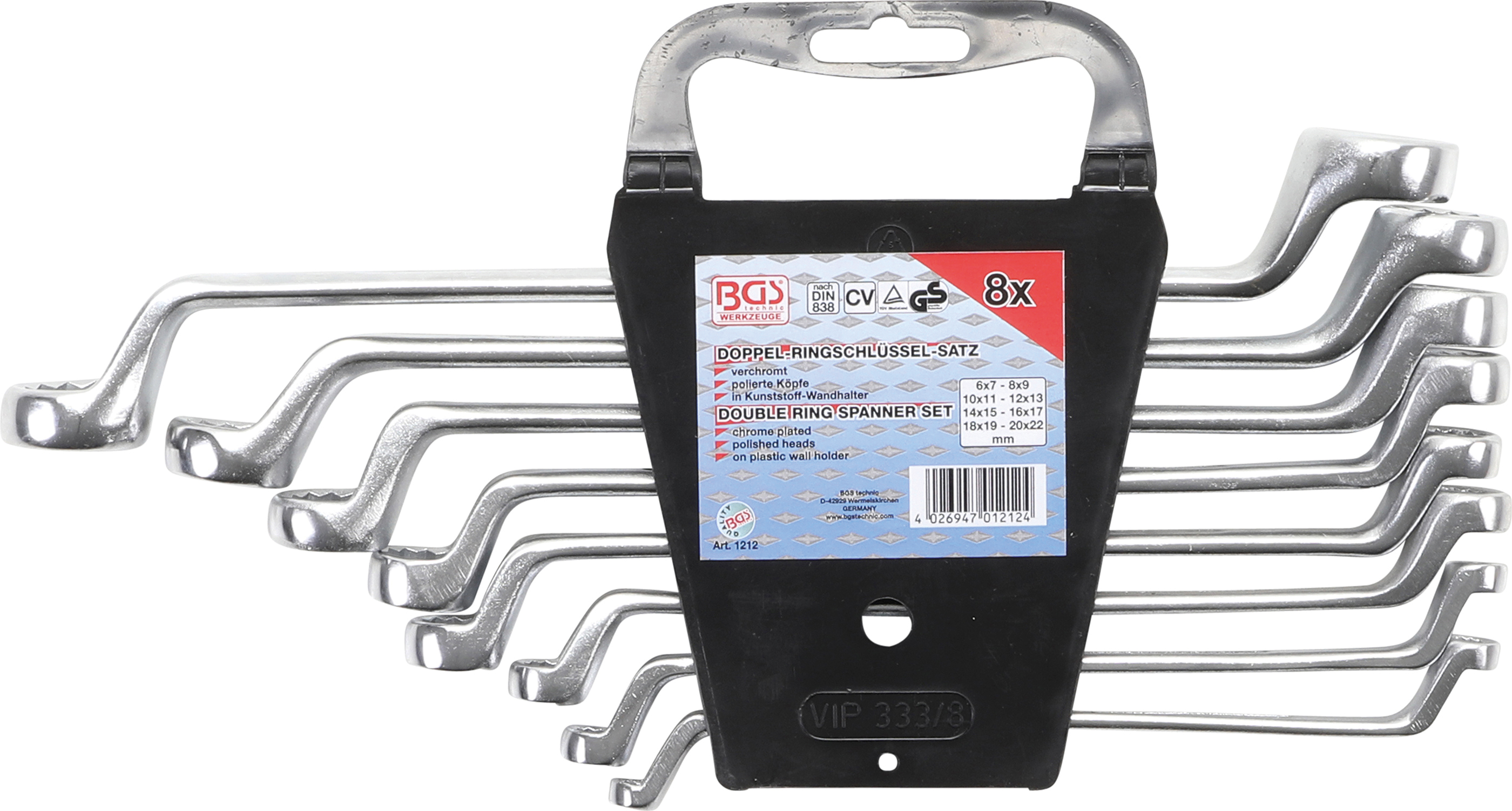 Dubbel-ringnyckel-sats | Bockad | 6 x 7 - 20 x 22 mm | 8 delar