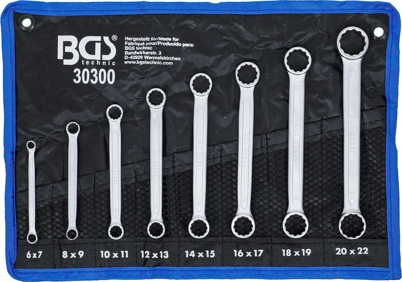 Dubbel-ringnyckel-sats | extra platt | 6 - 22 mm | 8 delar