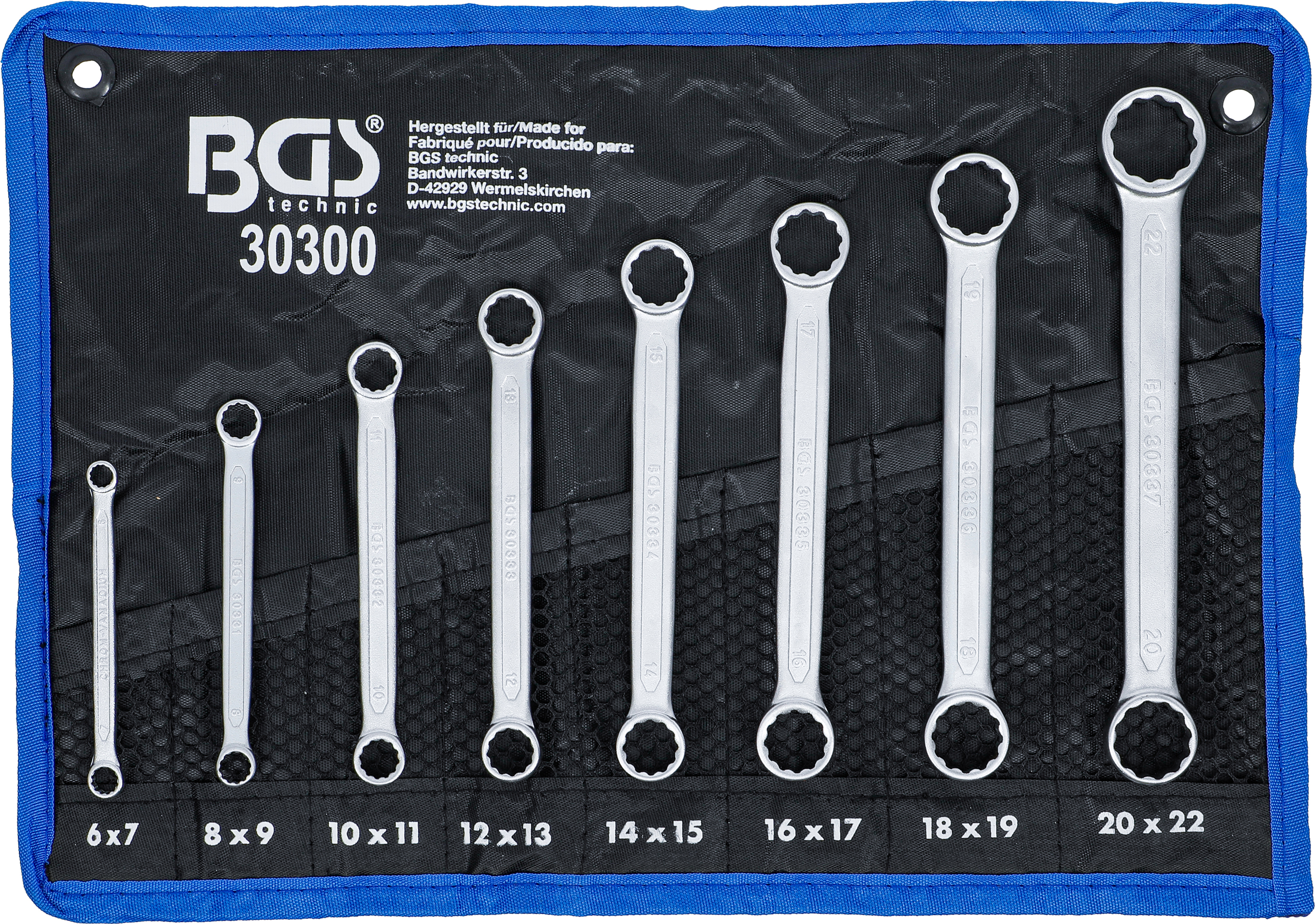 Dubbel-ringnyckel-sats | extra platt | 6 - 22 mm | 8 delar