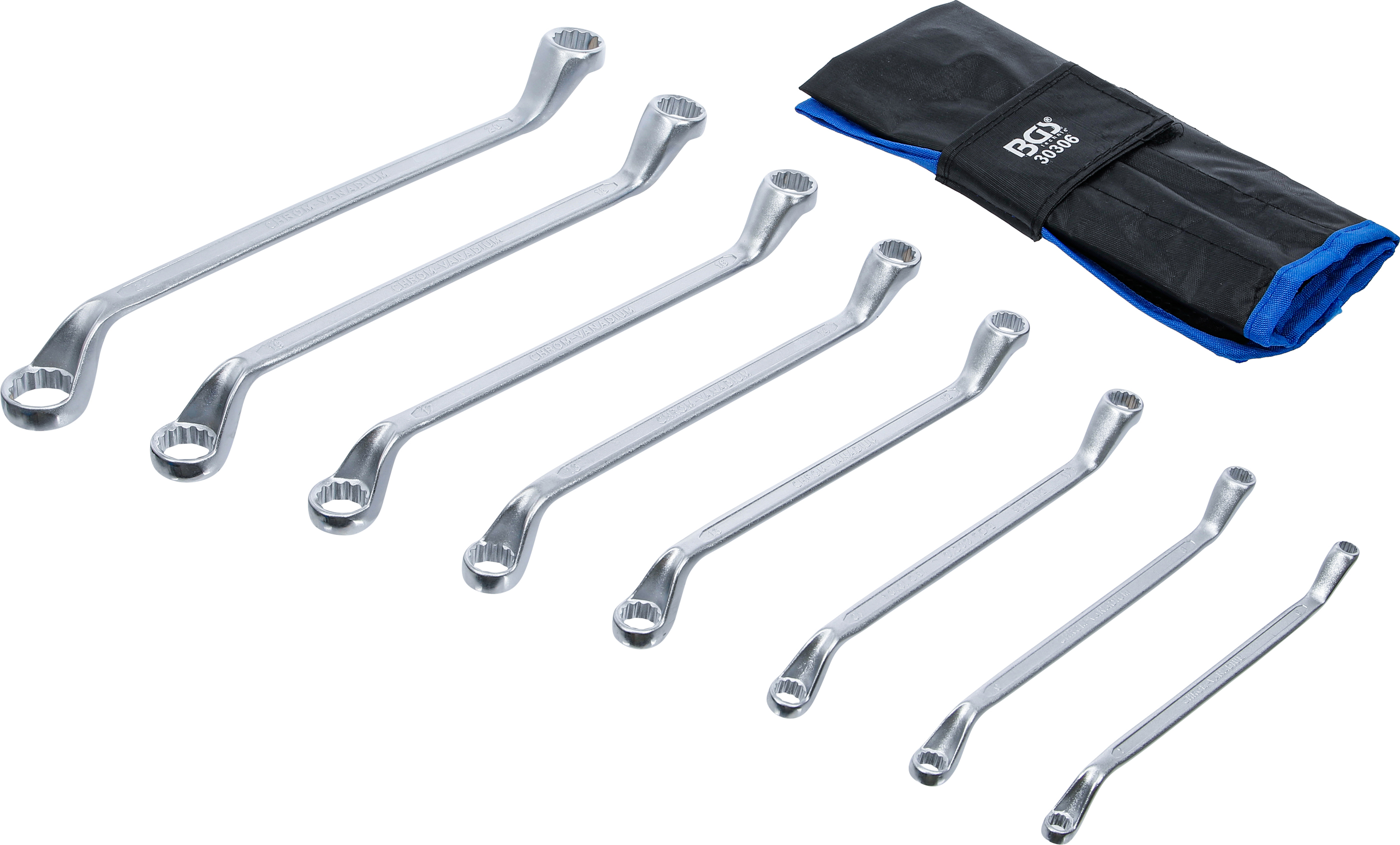 Dubbel-ringnyckel-sats | Djupt bockad | 6 x 7 - 20 x 22 mm | 8 delar