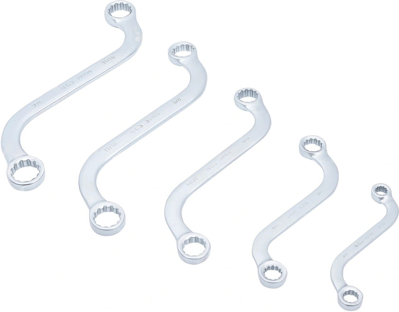 S-Form Dubbel-ringnyckel-sats | Tumsstorlekar | 3/8" - 3/4" | 5 delar