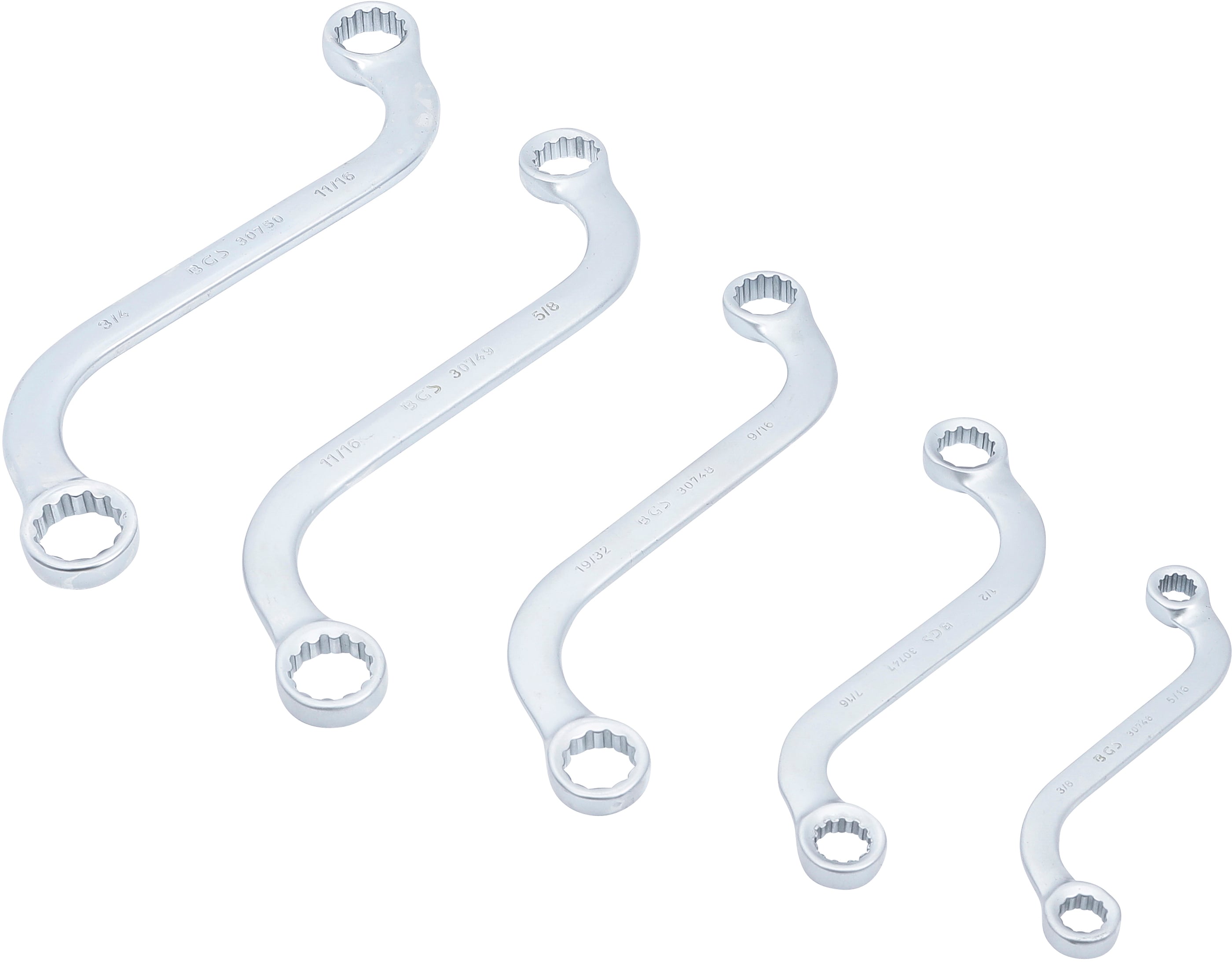 S-Form Dubbel-ringnyckel-sats | Tumsstorlekar | 3/8" - 3/4" | 5 delar