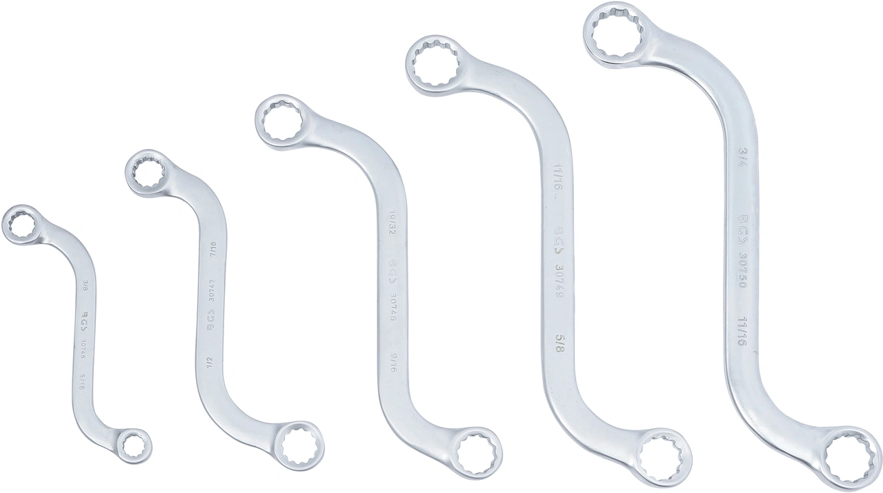 S-Form Dubbel-ringnyckel-sats | Tumsstorlekar | 3/8" - 3/4" | 5 delar