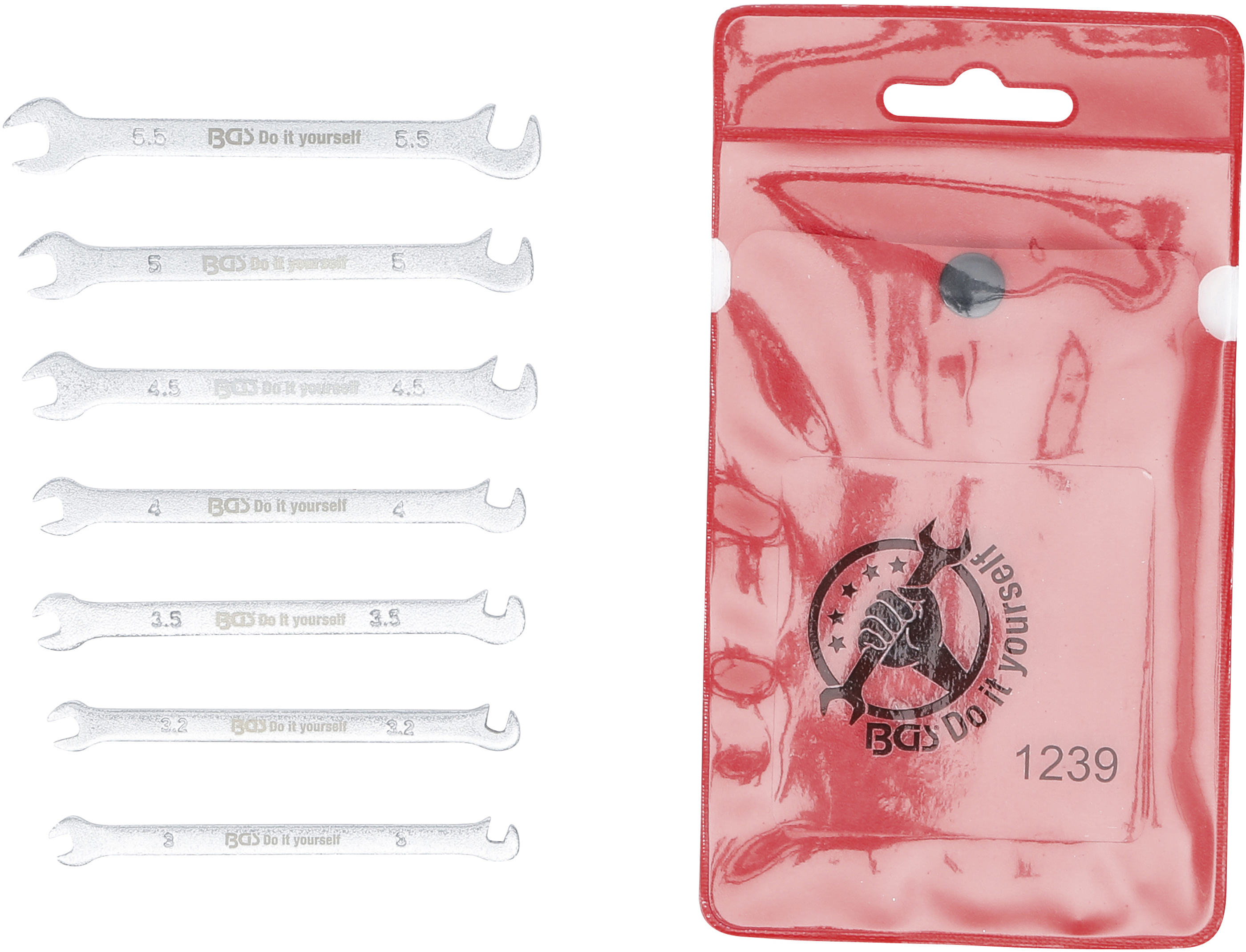 Dubbel-U-nyckel-sats | Mini-utförande | 3 - 5,5 mm | 7 delar