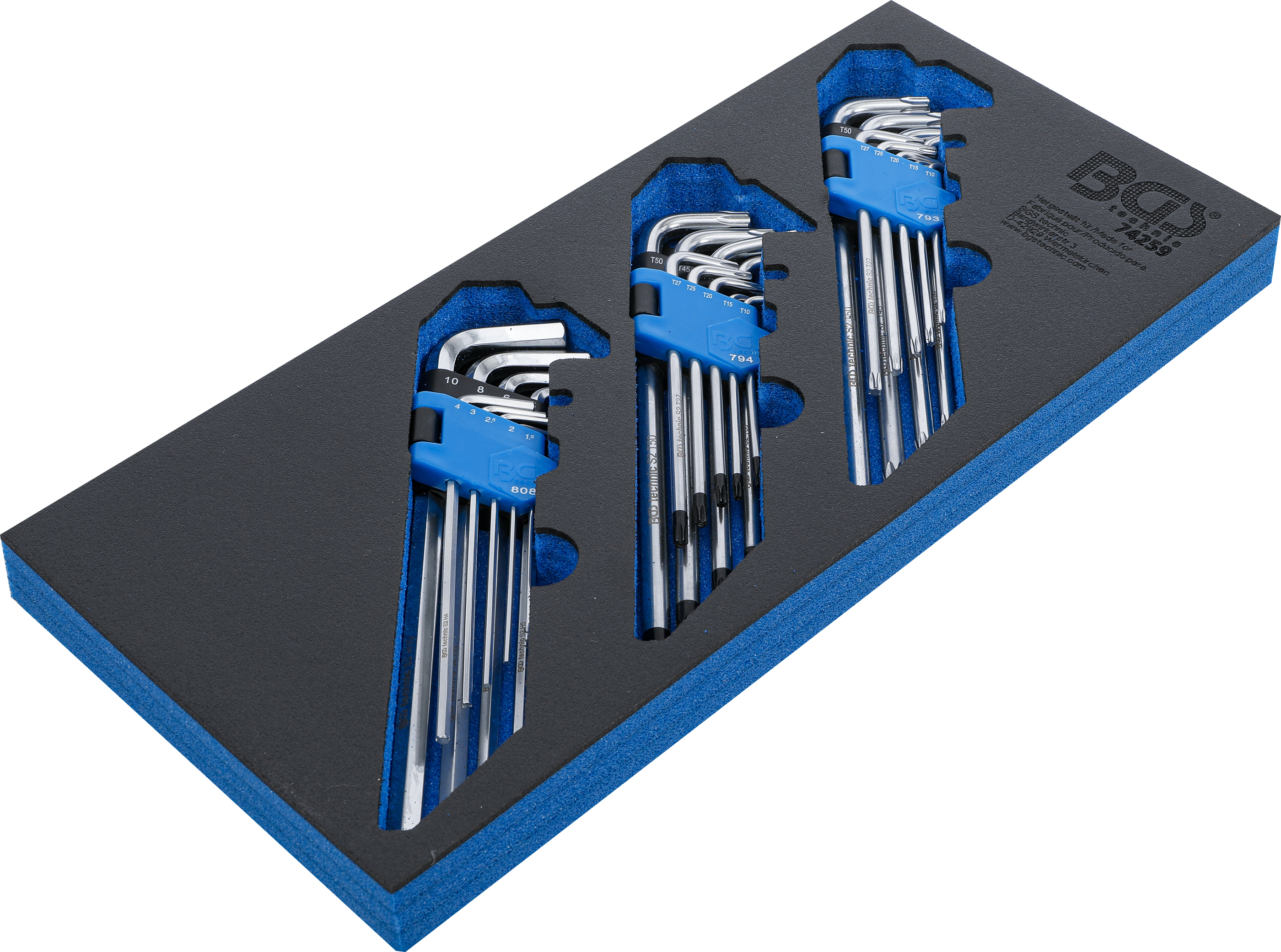 Verkstadsvagninlägg 1/3: Vinkelnyckel-sats | extra lång | T-Profil (för Torx), T-Profil (för Torx) med borrning, Inre sexkant | 27 delar