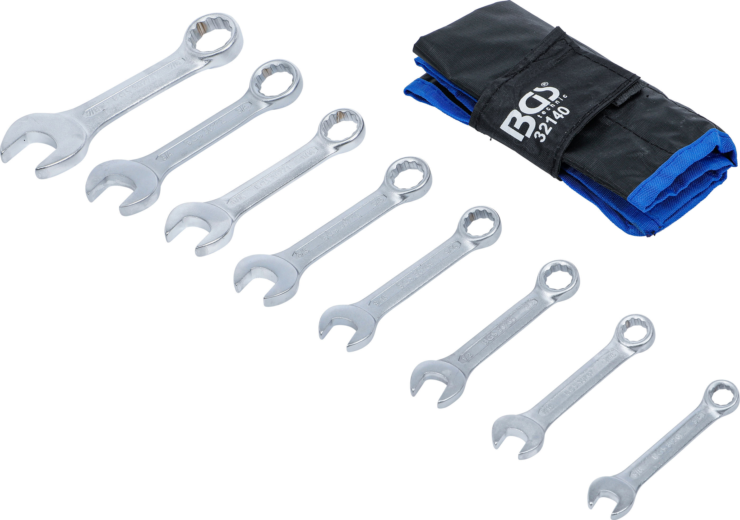 U-ringnyckel-sats | extra kort | Tumsstorlekar | 3/8" - 7/8" | 8 delar