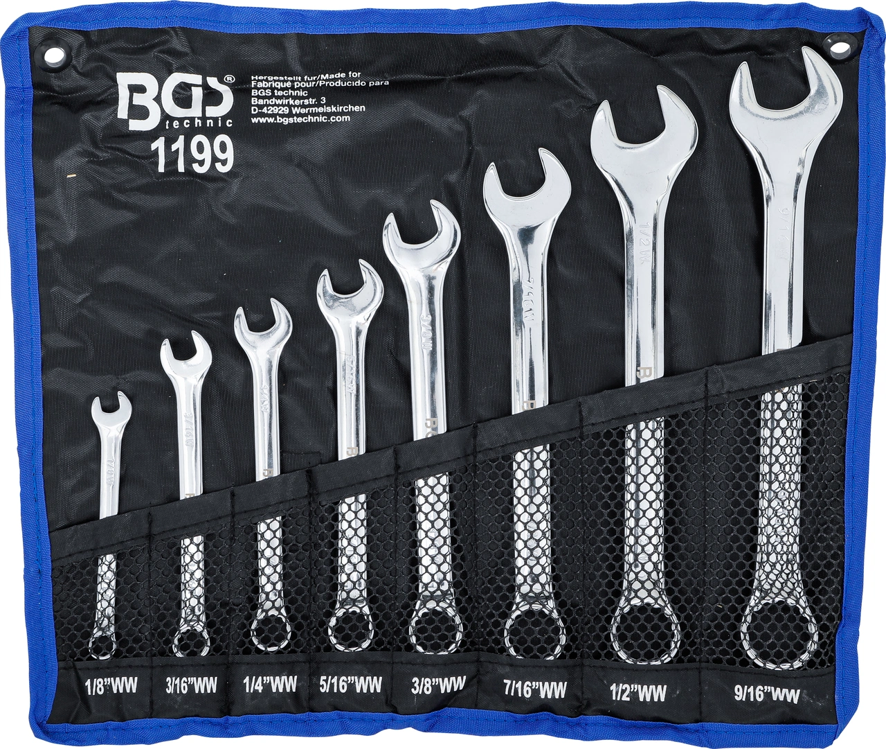 U-ringnyckel-sats | Tumsstorlekar | 1/8" - 9/16" Withworth | 8 delar
