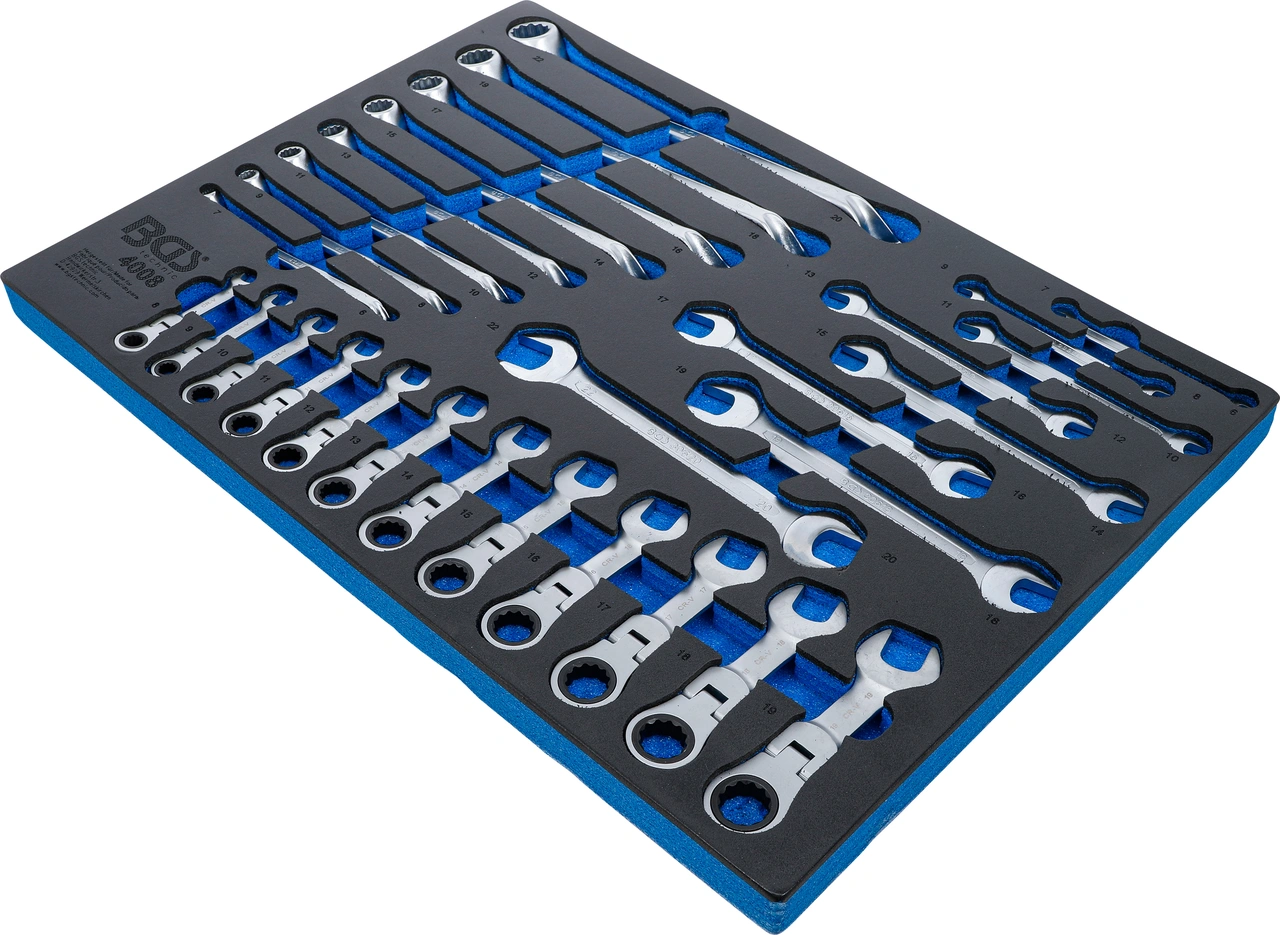 Verkstadsvagninlägg 3/3: U/ringnyckel, spärr-ringnyckel | vinkelbar | 28 delar