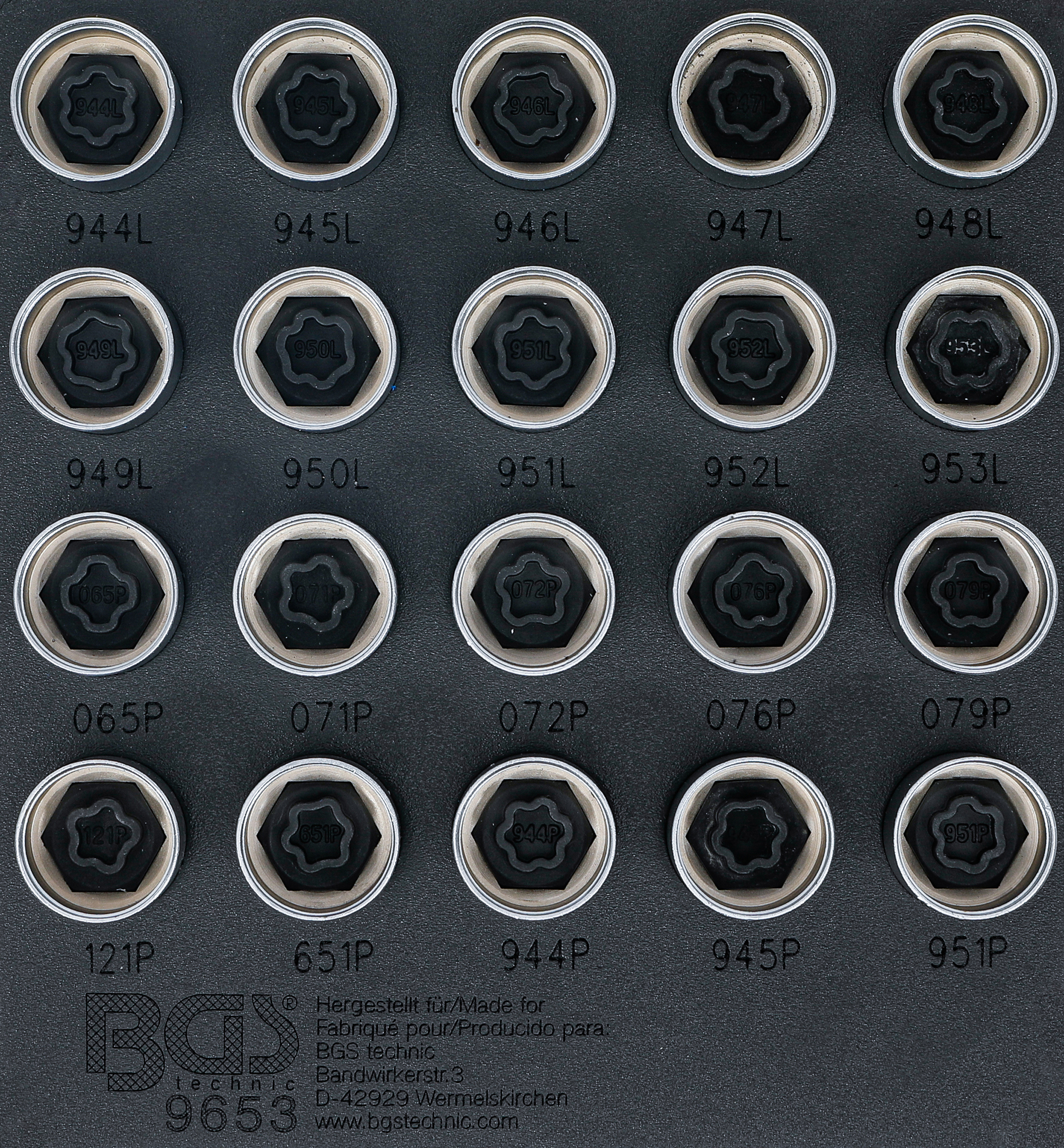 Verkstadsvagninlägg 1/6: Fälglås-Verktyg-sats för Volvo | 20 delar