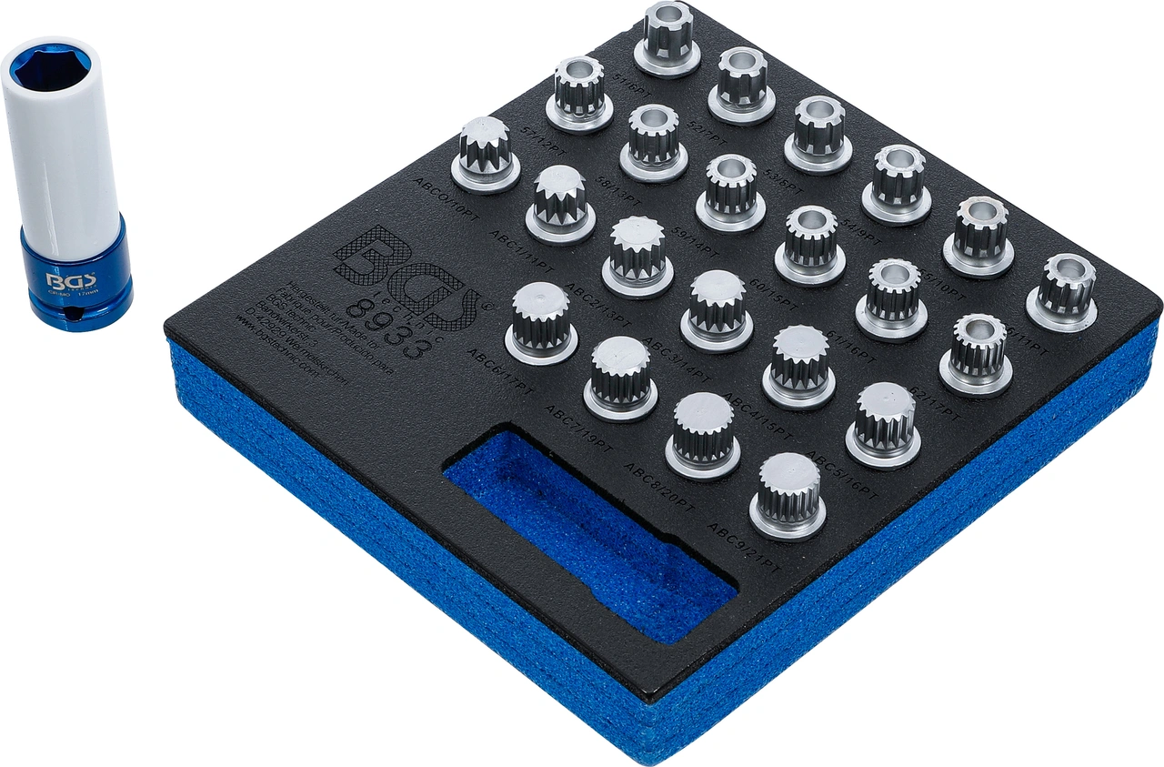 Verkstadsvagninlägg 1/6: Fälglås-Verktyg-sats för VAG | 23 delar