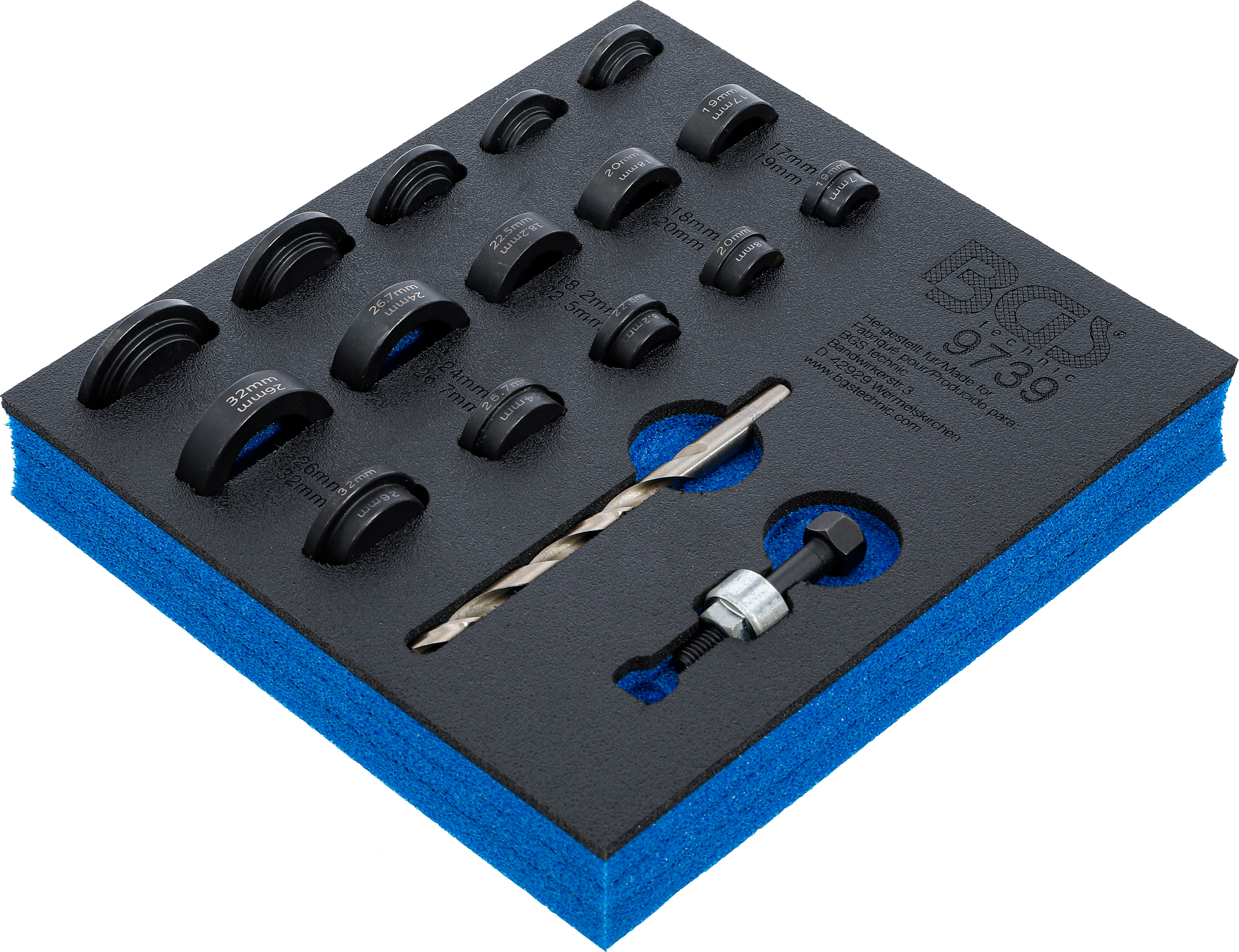 Verkstadsvagninlägg 1/6: Hålstans-sats | för parkeringssensorer | Ø 17 - 32 mm
