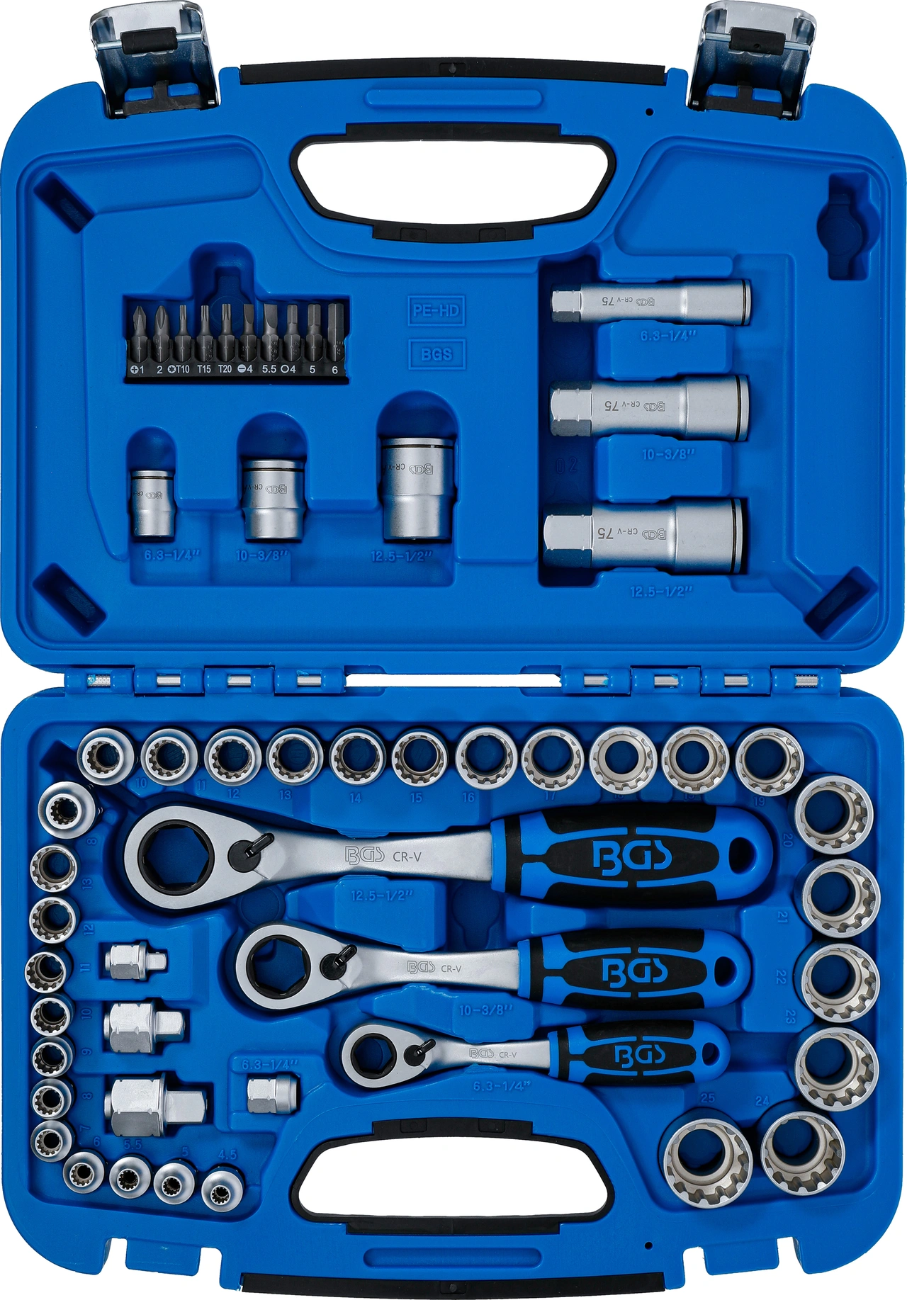 Genomstickbar hylsnyckel-sats | Gear Lock | 4,5 - 25 mm | 52 delar