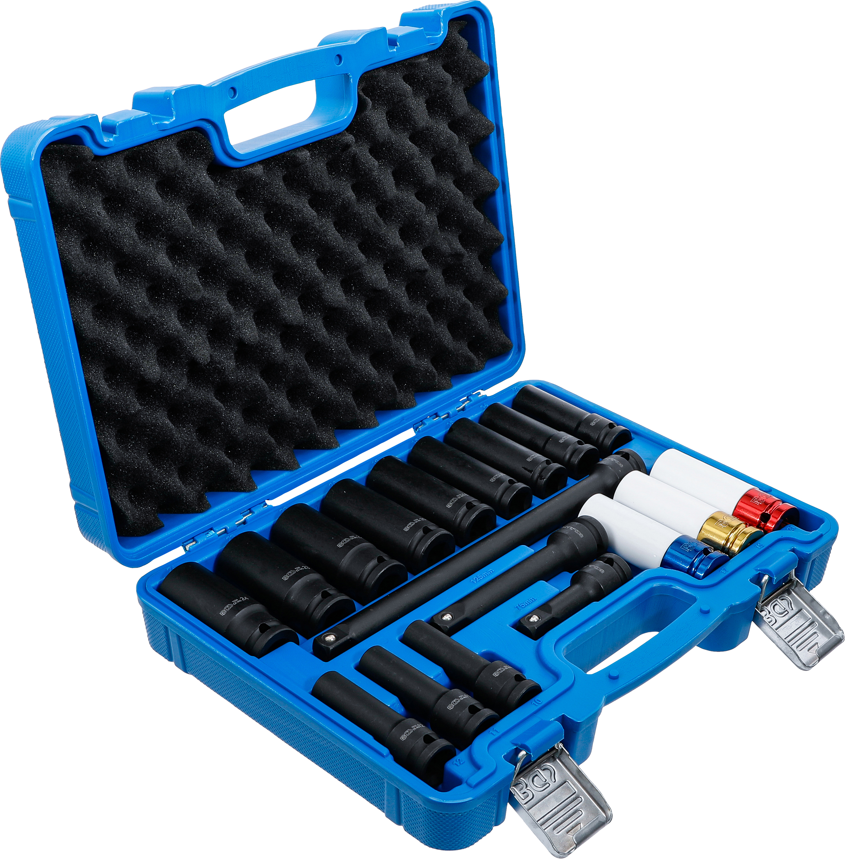 Kraft-hylsnyckel- och skoninsats-sats | Sexkant | 12,5 mm (1/2") | 10 - 24 mm | 18 delar