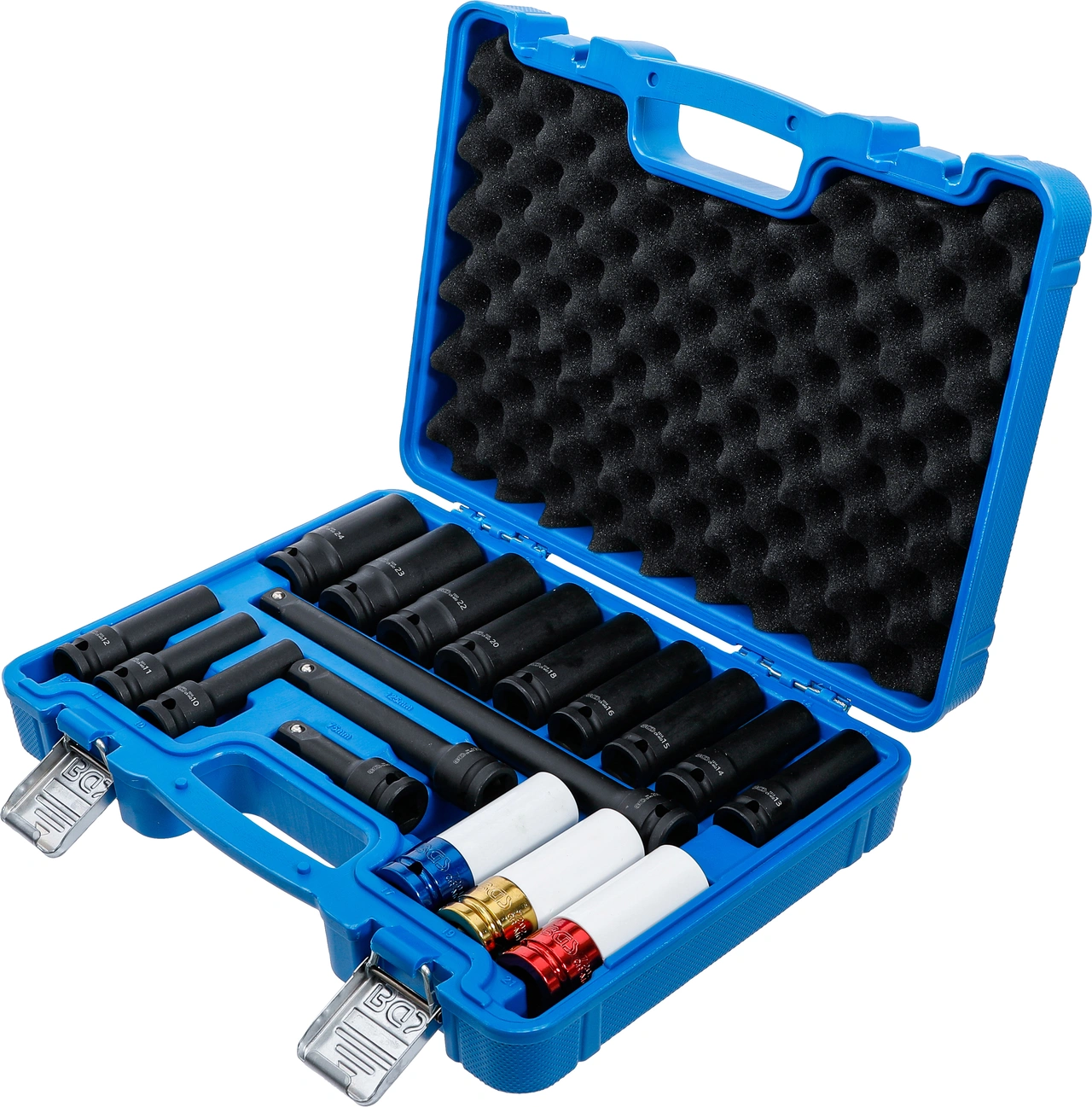 Kraft-hylsnyckel- och skoninsats-sats | Sexkant | 12,5 mm (1/2") | 10 - 24 mm | 18 delar