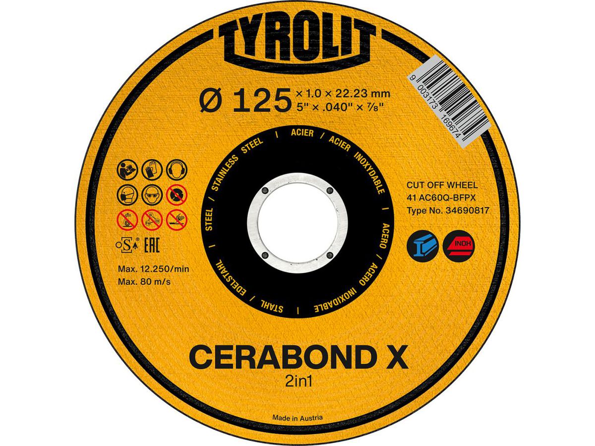 Kapskiva CERABOND X 125x1,6mm stål+Inox